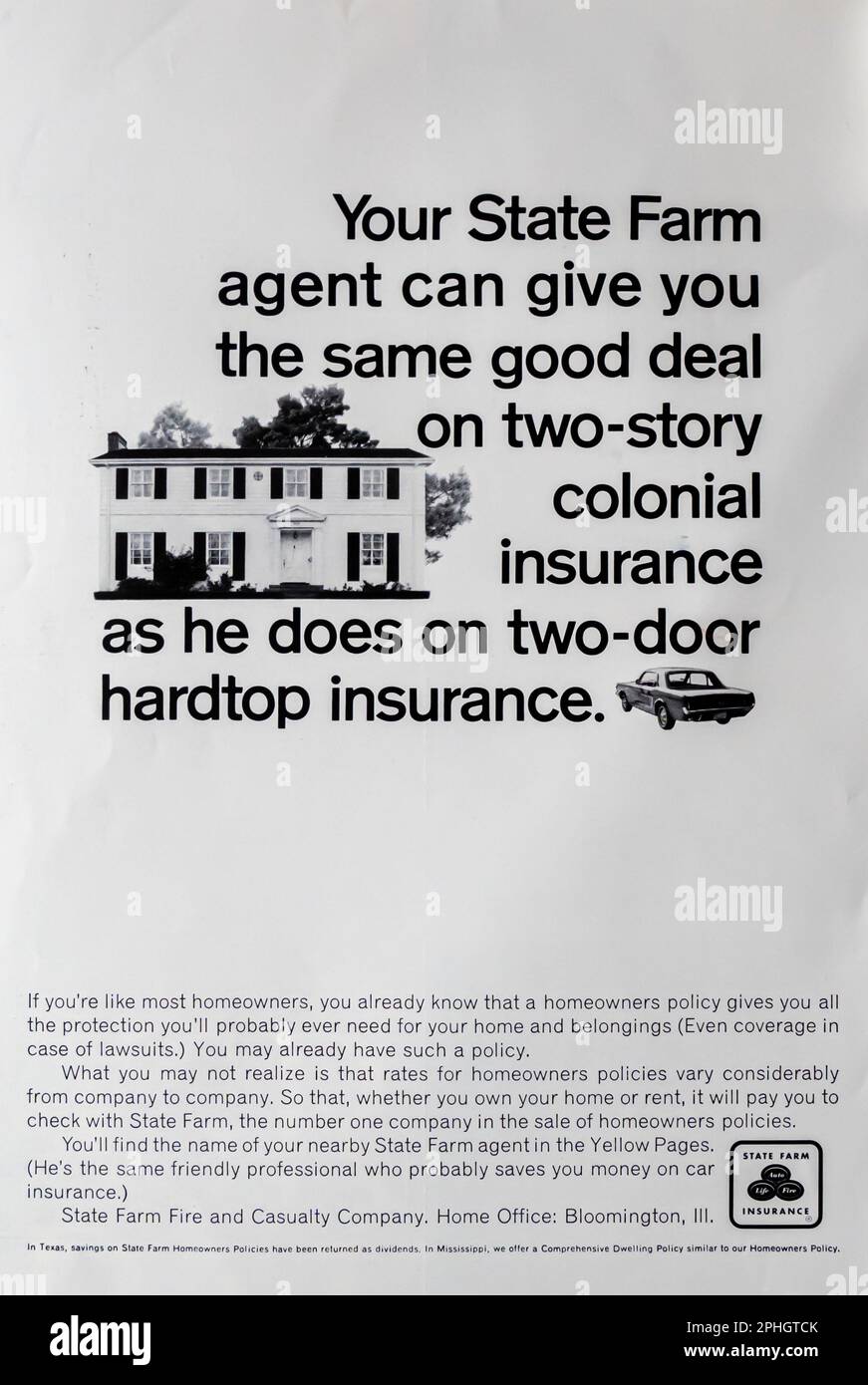 Annuncio della state Farm Insurance in una rivista NatGeo, aprile 1966 Foto Stock