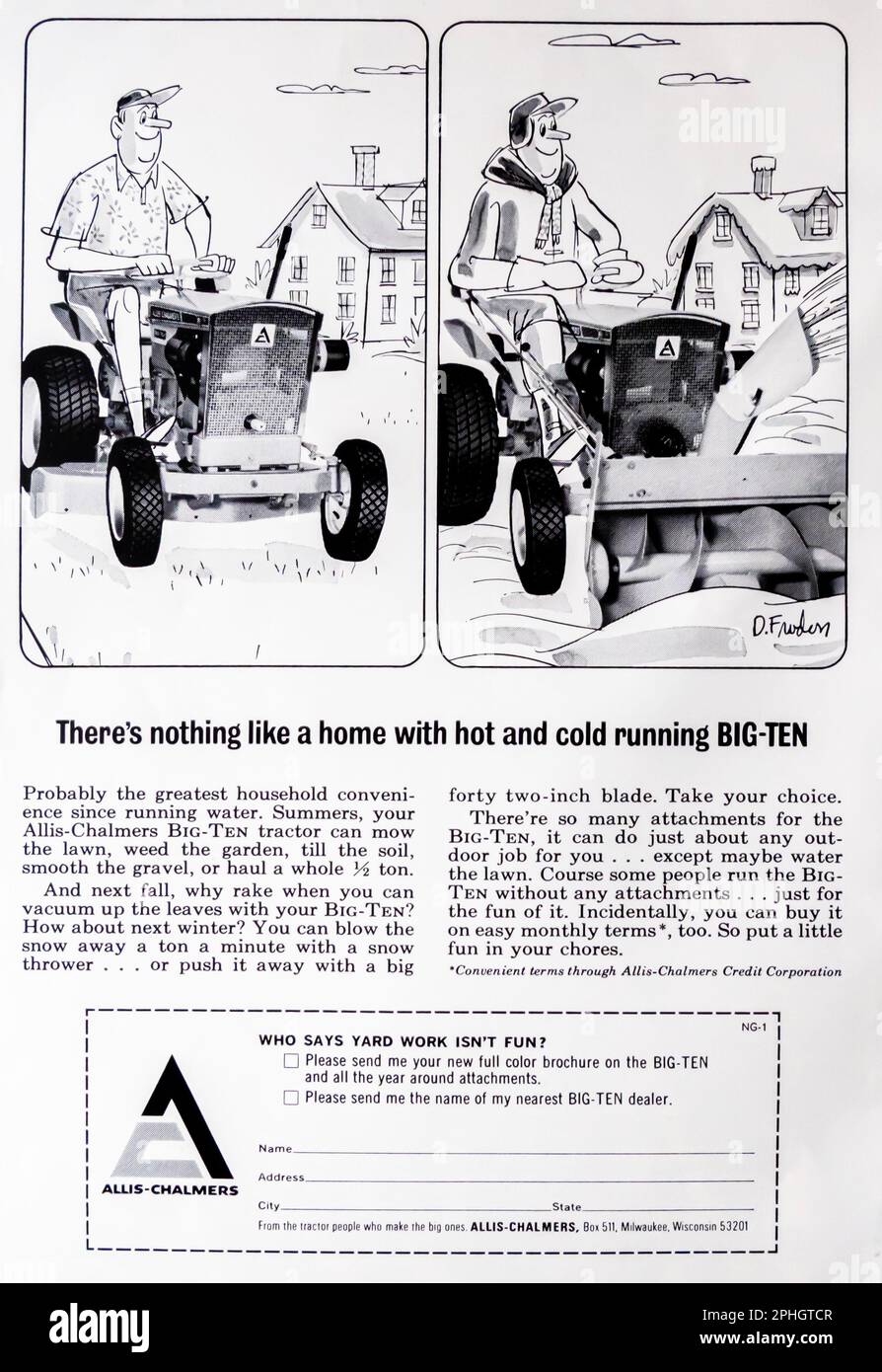 Annuncio di Allis-Chalmers Big-Ten su una rivista NatGeo, aprile 1966 Foto Stock