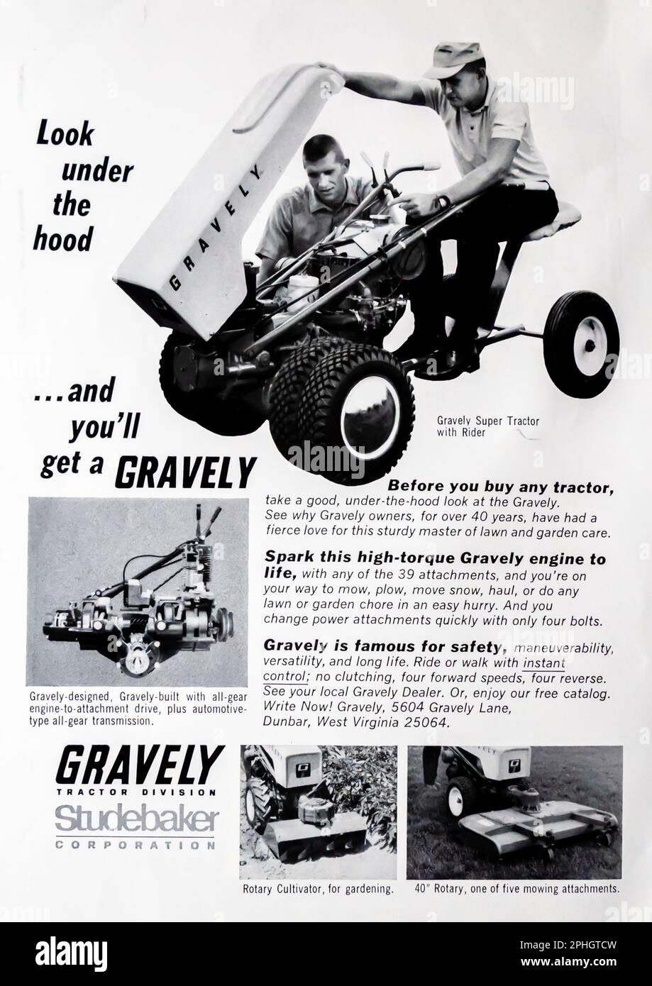 Gravely trattore - Studebecker pubblicità in una rivista NatGeo, aprile 1966 Foto Stock