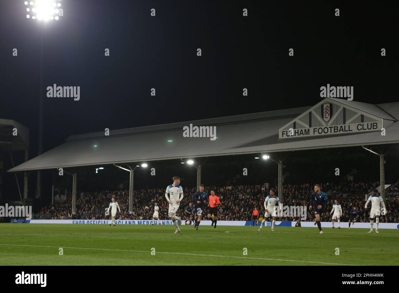 Londra, Regno Unito. 28th Mar, 2023. Londra, 28th 2023 marzo: Fulham FC, Craven Cottage ospita il gioco internazionale amichevole U21 tra l'Inghilterra e la Croazia a Craven Cottage, Londra, Inghilterra. (Pedro Soares/SPP) Credit: SPP Sport Press Photo. /Alamy Live News Foto Stock