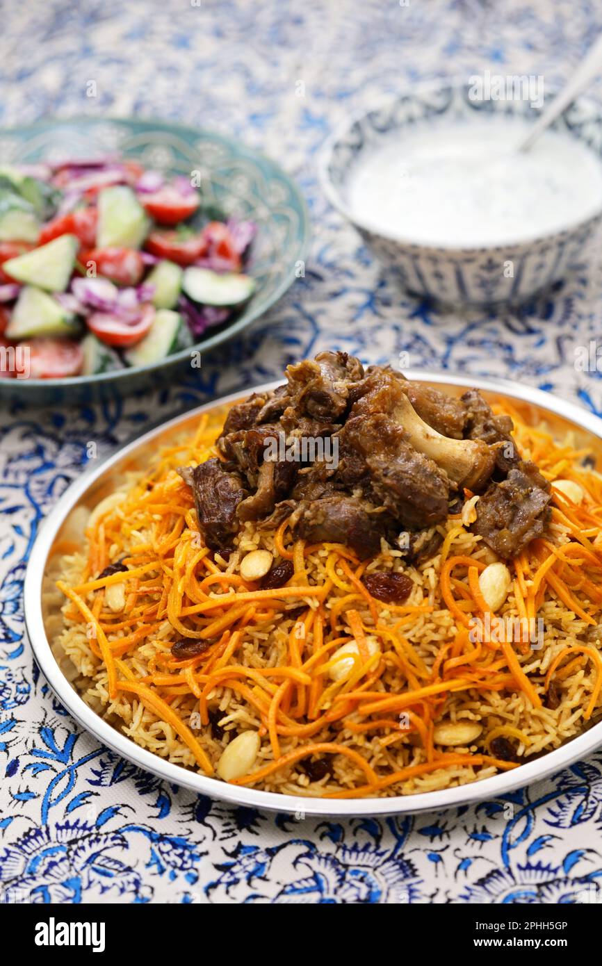 Kabuli pulao (lussuoso pilaf), piatto nazionale afghano Foto Stock