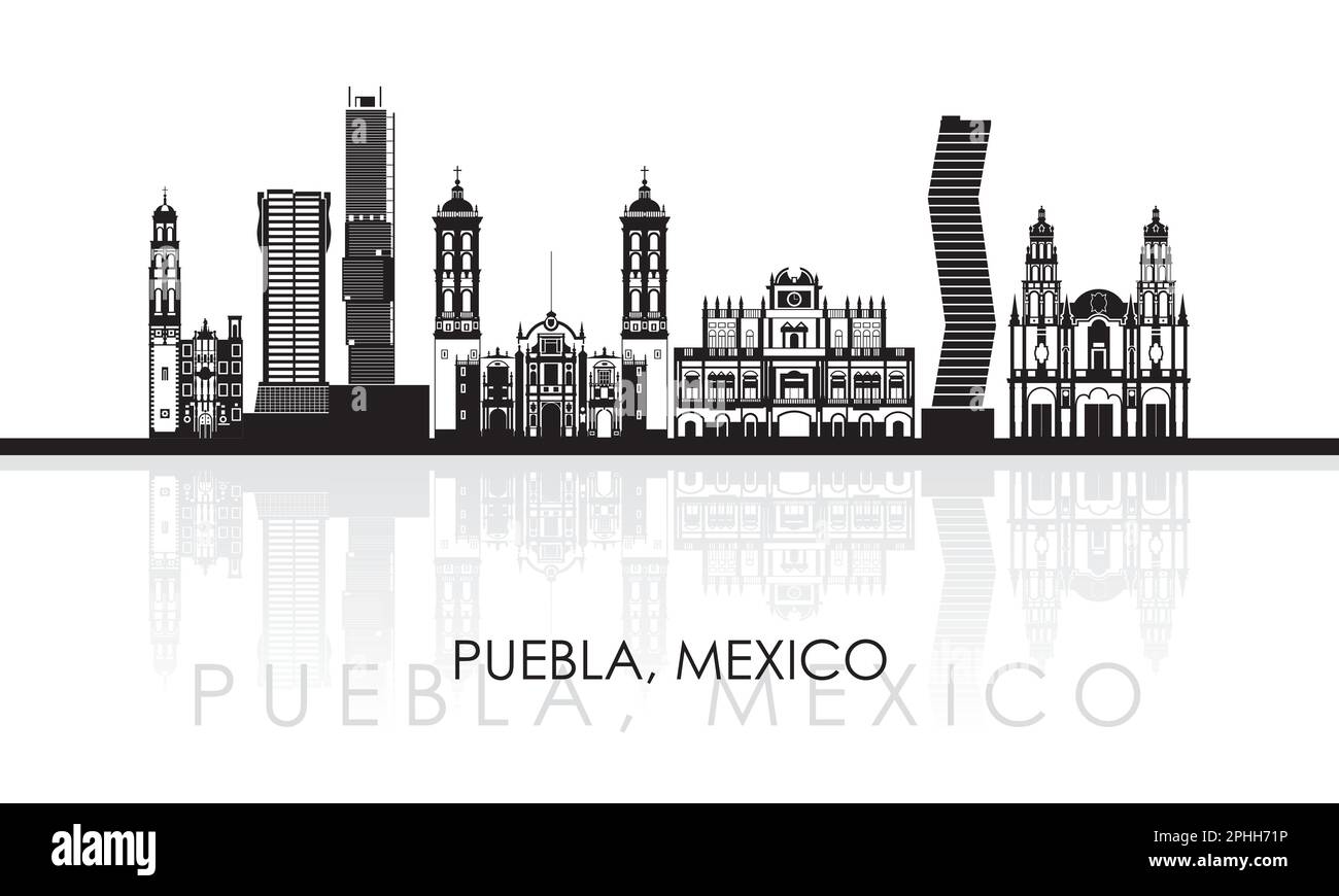 Silhouette Skyline panorama della città di Puebla, Messico - illustrazione vettoriale Illustrazione Vettoriale