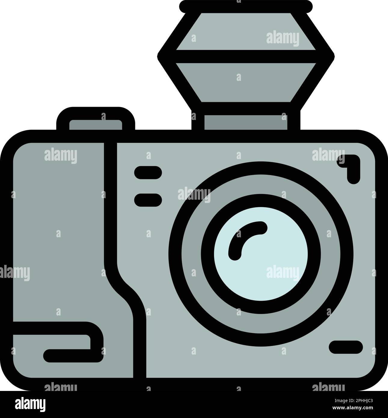 Icona videocamera di viaggio. Contorno icona vettoriale videocamera di viaggio per il web design isolato su sfondo bianco piatto di colore Illustrazione Vettoriale