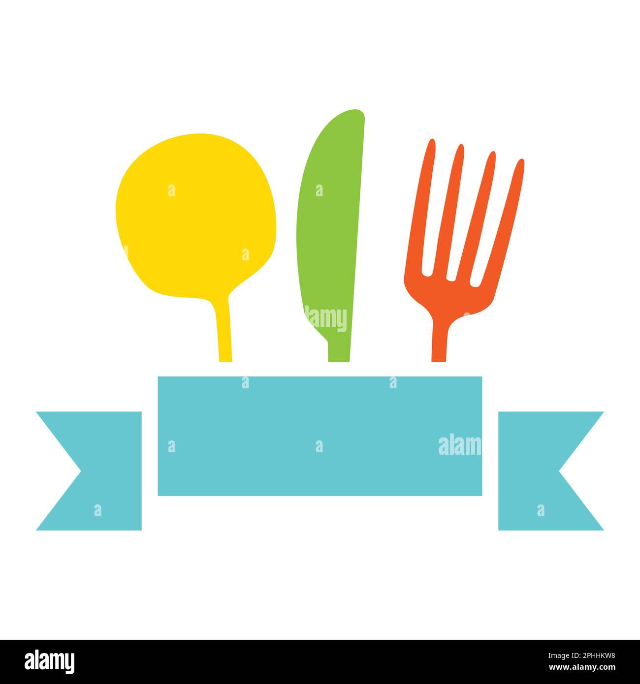 Forchetta, cucchiaio e coltello con nastro. Set di elementi da cucina. Illustrazione vettoriale isolata su bianco. Illustrazione Vettoriale