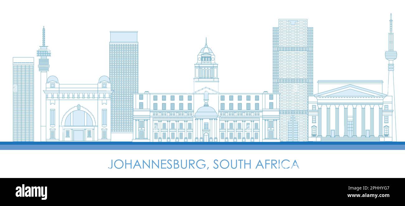 Contorno panorama Skyline della città di Johannesburg, Sud Africa - illustrazione vettoriale Illustrazione Vettoriale