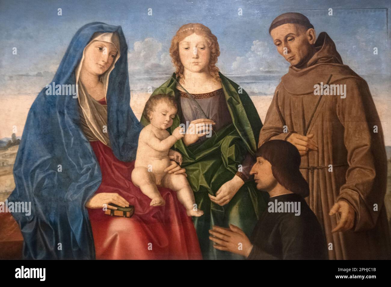 Vincenzo catena: "Vergine e Bambino con San Francesco d'Assisi, Santa femmina e donatore" (ca 1500) Foto Stock