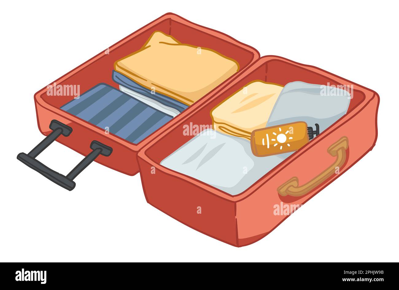 Borsa con vestiti confezionati e lozioni crema solare Illustrazione Vettoriale