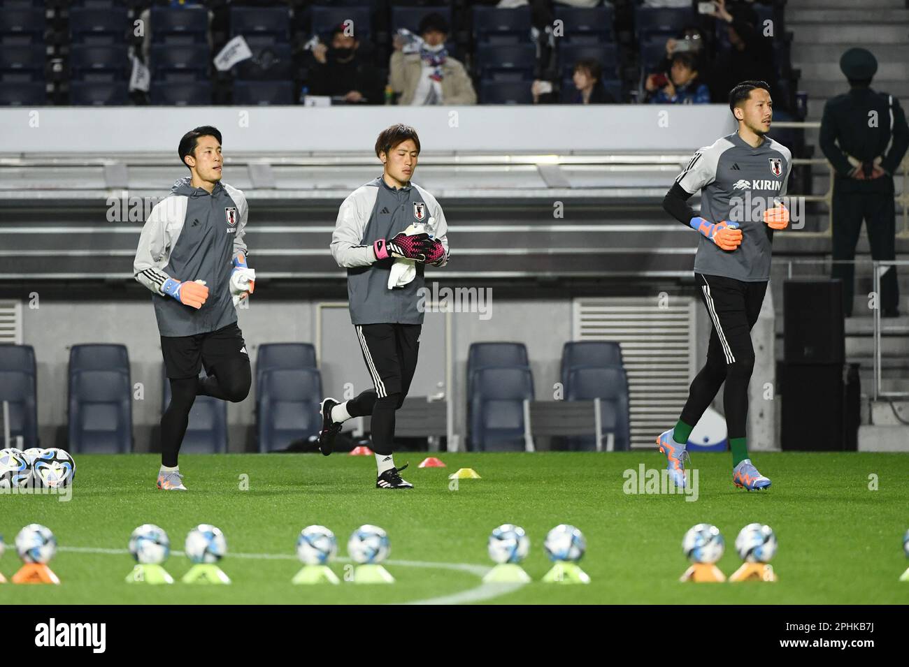 Yodoko Sakura Stadium, Osaka, Giappone. 28th Mar, 2023. Daniel Schmidt (JPN), Keisuke Osako (JPN), Kosei Tani (JPN), 28 MARZO 2023 - KIRIN Challenge Cup 2023 partita tra Giappone - Colombia allo Stadio Yodoko Sakura di Osaka, Giappone. Credit: Itaru Chiba/AFLO/Alamy Live News Foto Stock