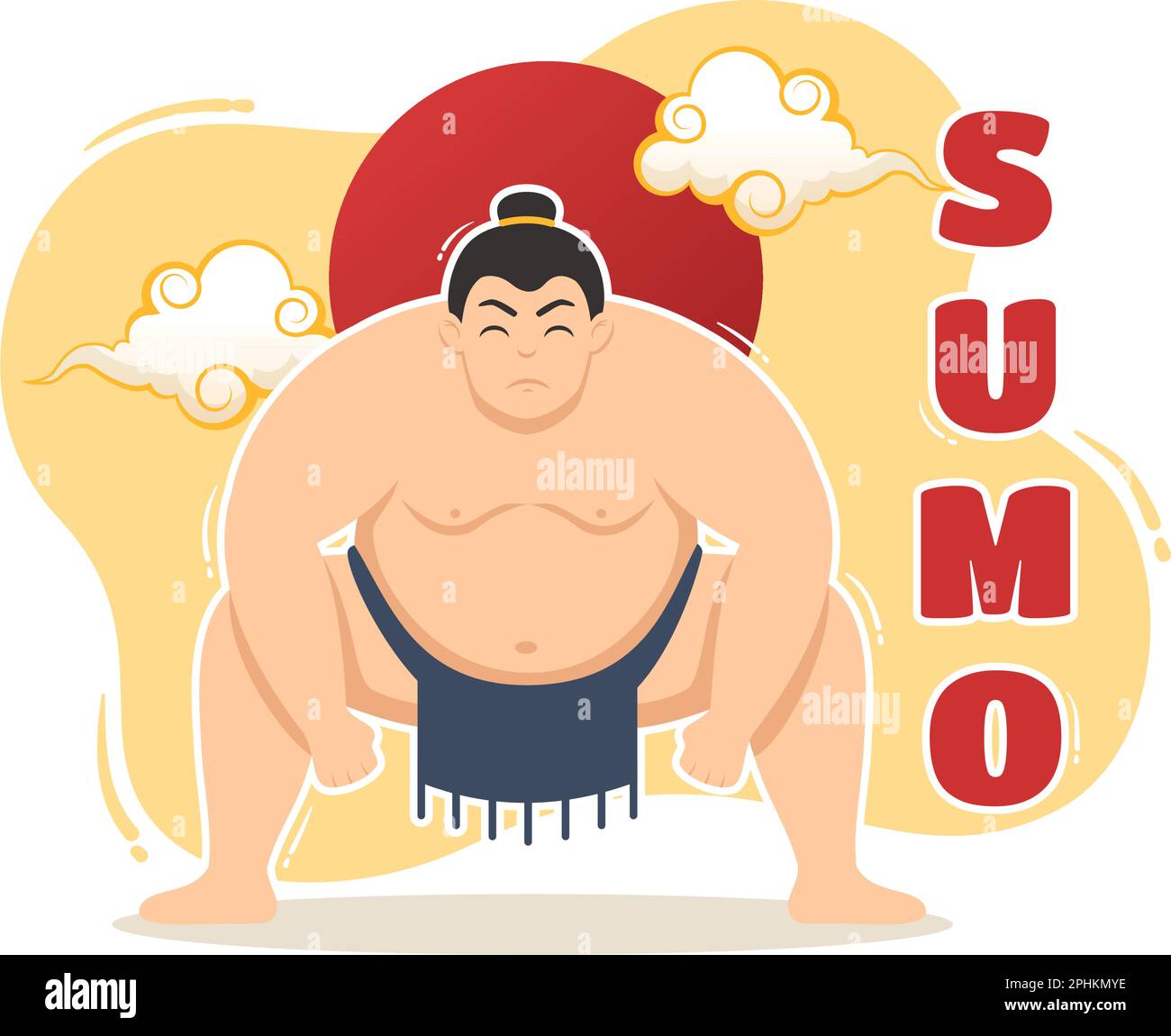 Illustrazione del lottatore di sumo con l'arte marziale tradizionale giapponese combattente e l'attività sportiva in modelli di landing page disegnati a mano del cartoon piano Illustrazione Vettoriale