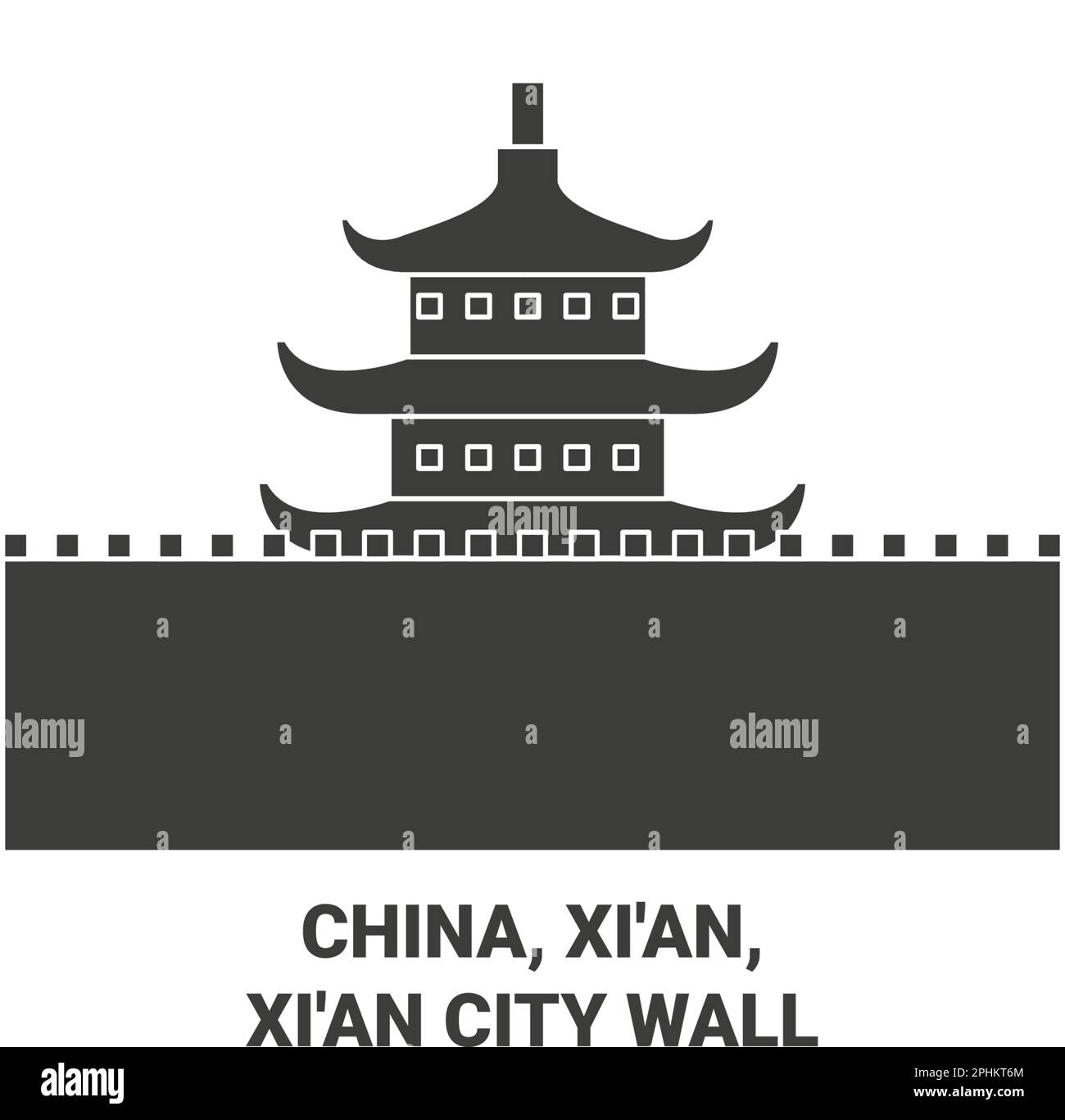 Cina, Xi'an, Xi'an City Wall viaggio punto di riferimento vettore illustrazione Illustrazione Vettoriale