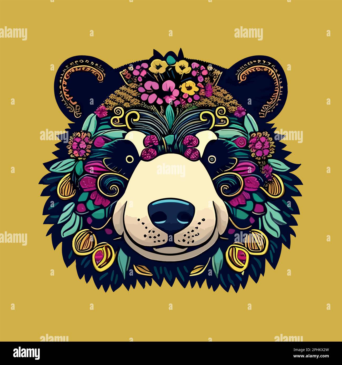 ornamenti dell'orso t shirt floreale disegno vettore, uovo di pasqua, felice, illustrazione, ripetizione, retro, scenico, vintage, bianco, animale, bellezza, blu, carta, Illustrazione Vettoriale