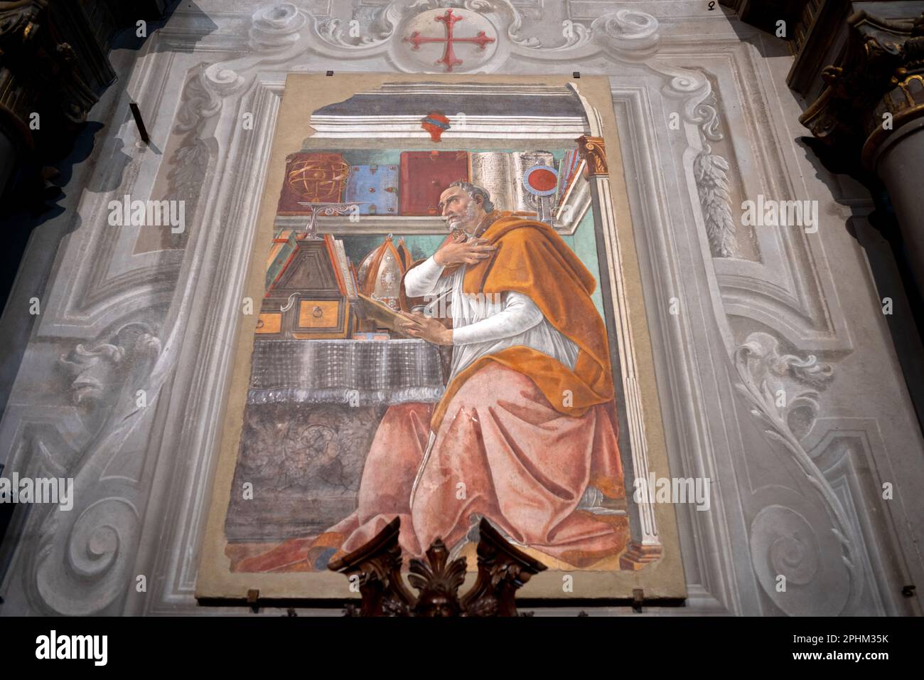 Affresco di Sandro Botticelli di San Agostino nel suo studio a San Salvatore a Ognissanti, Firenze Foto Stock