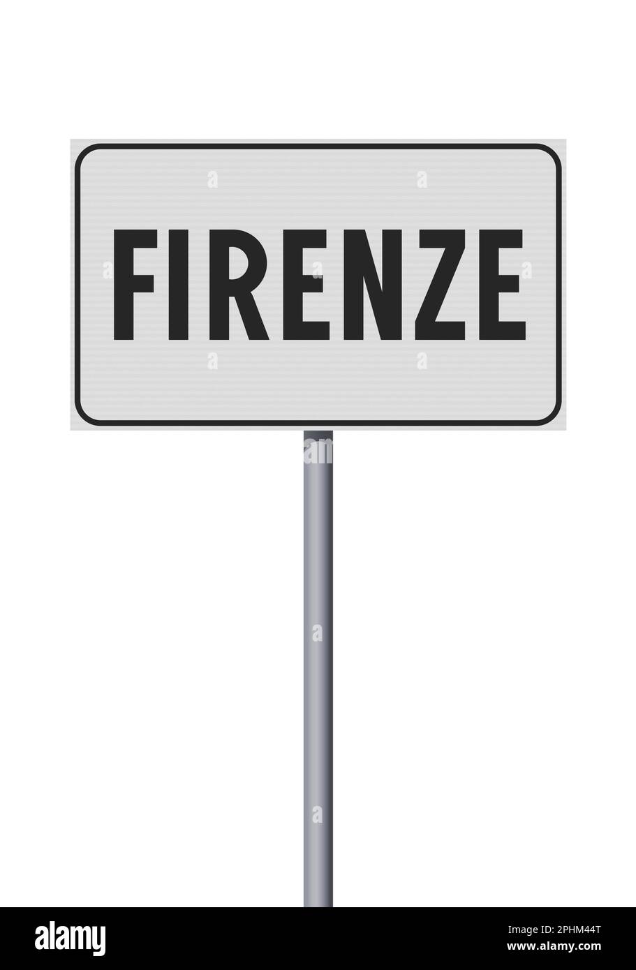 Illustrazione vettoriale della città di Firenze, Italia (Firenze in italiano) segnaletica stradale bianca d'ingresso su palo metallico Illustrazione Vettoriale