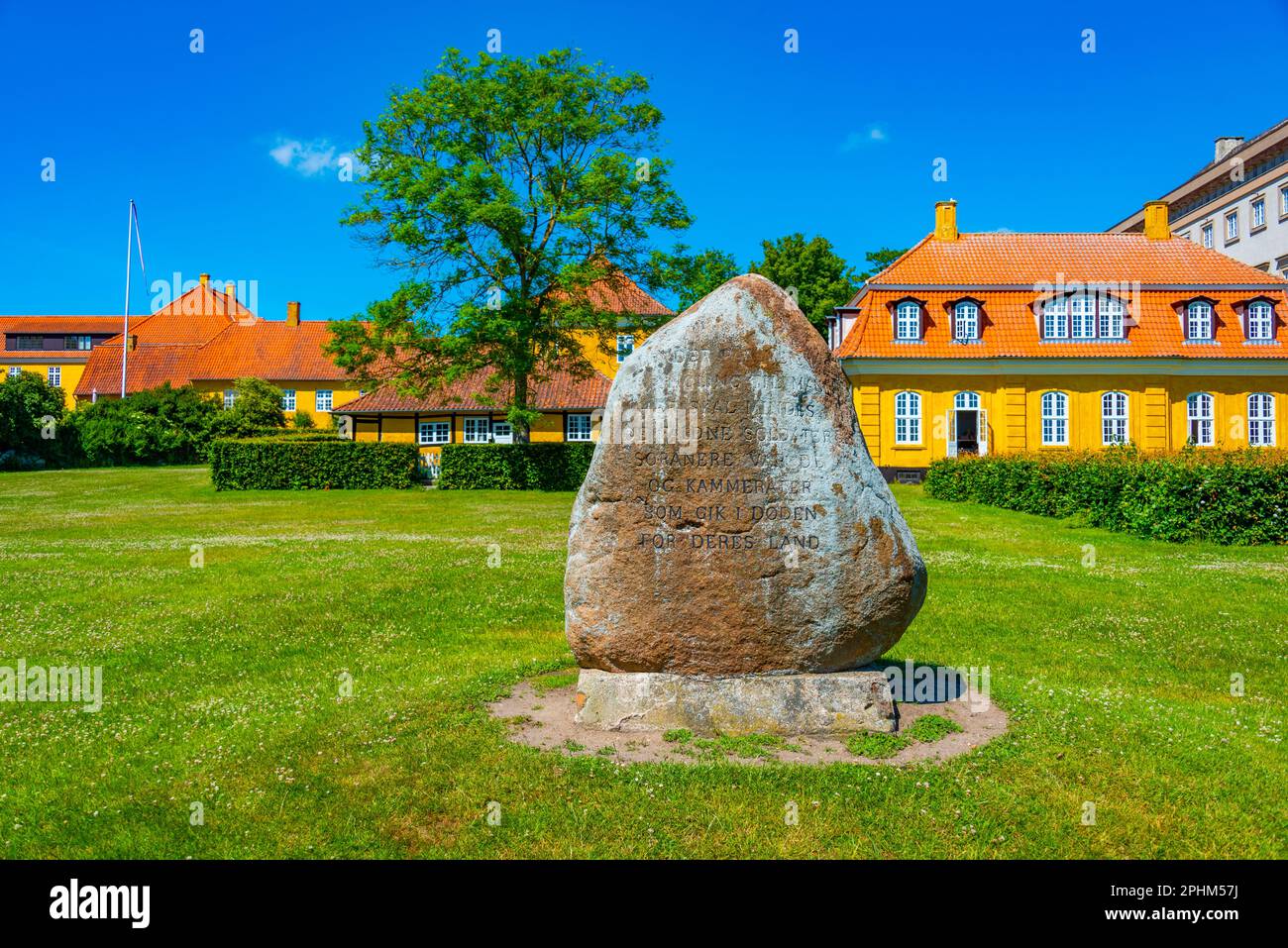 Pietra runica situata nella città danese Soro. Foto Stock