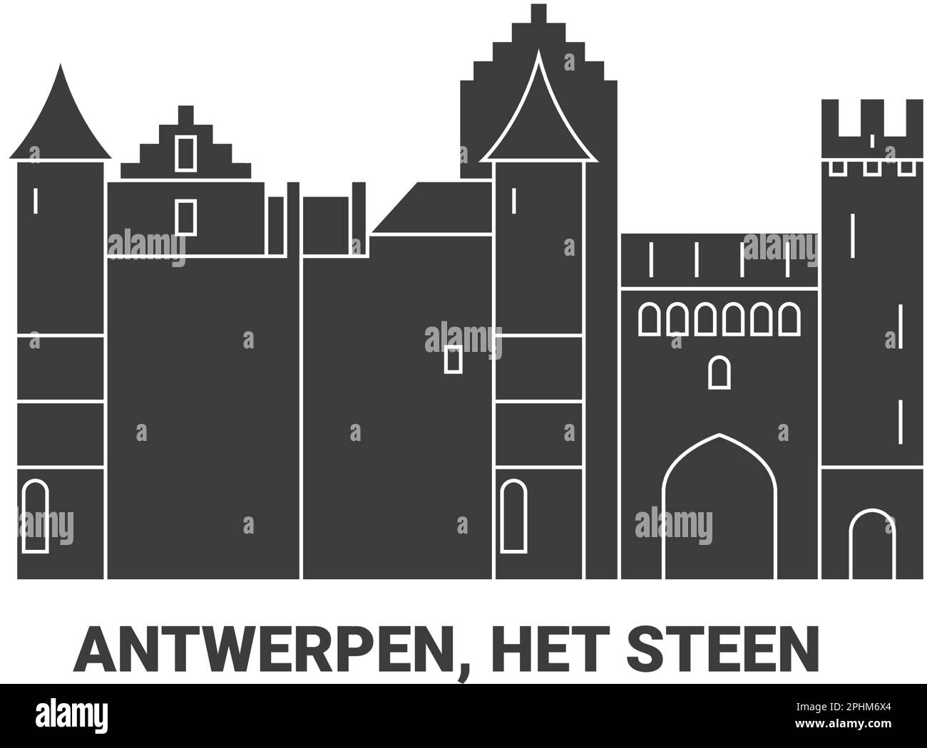 Belgio, Antwerpen, Het Steen, viaggio punto di riferimento vettoriale illustrazione Illustrazione Vettoriale