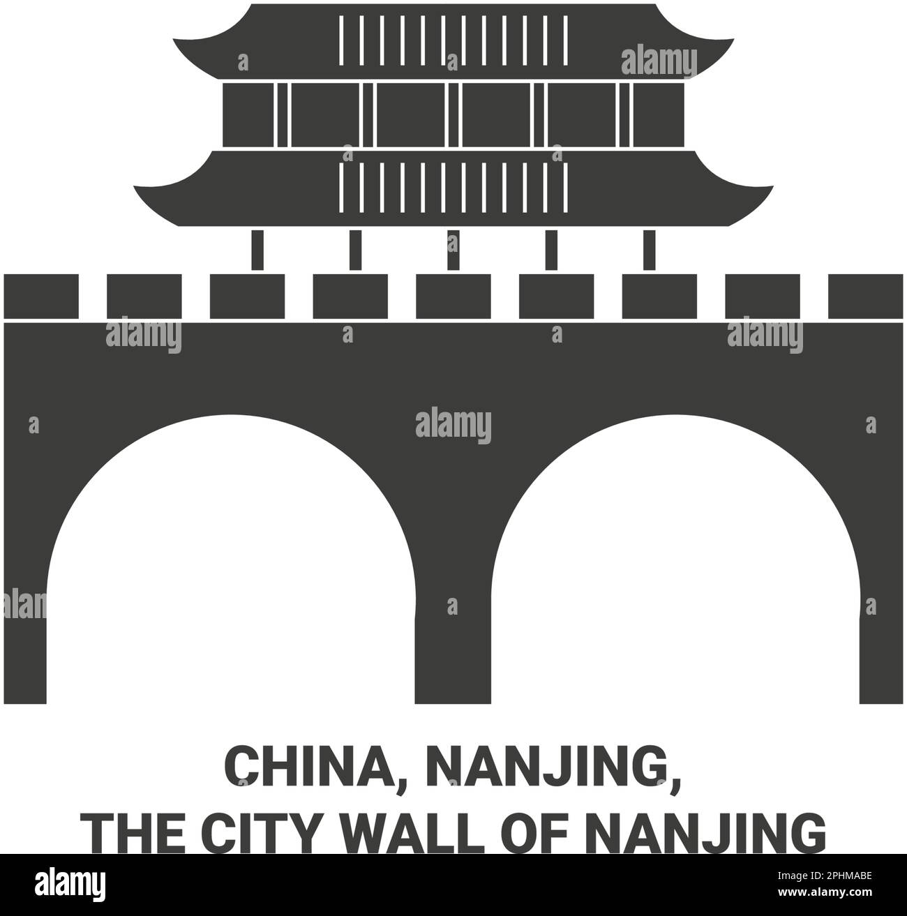 Cina, Nanjing, il muro della città di Nanjing viaggio simbolo vettore illustrazione Illustrazione Vettoriale
