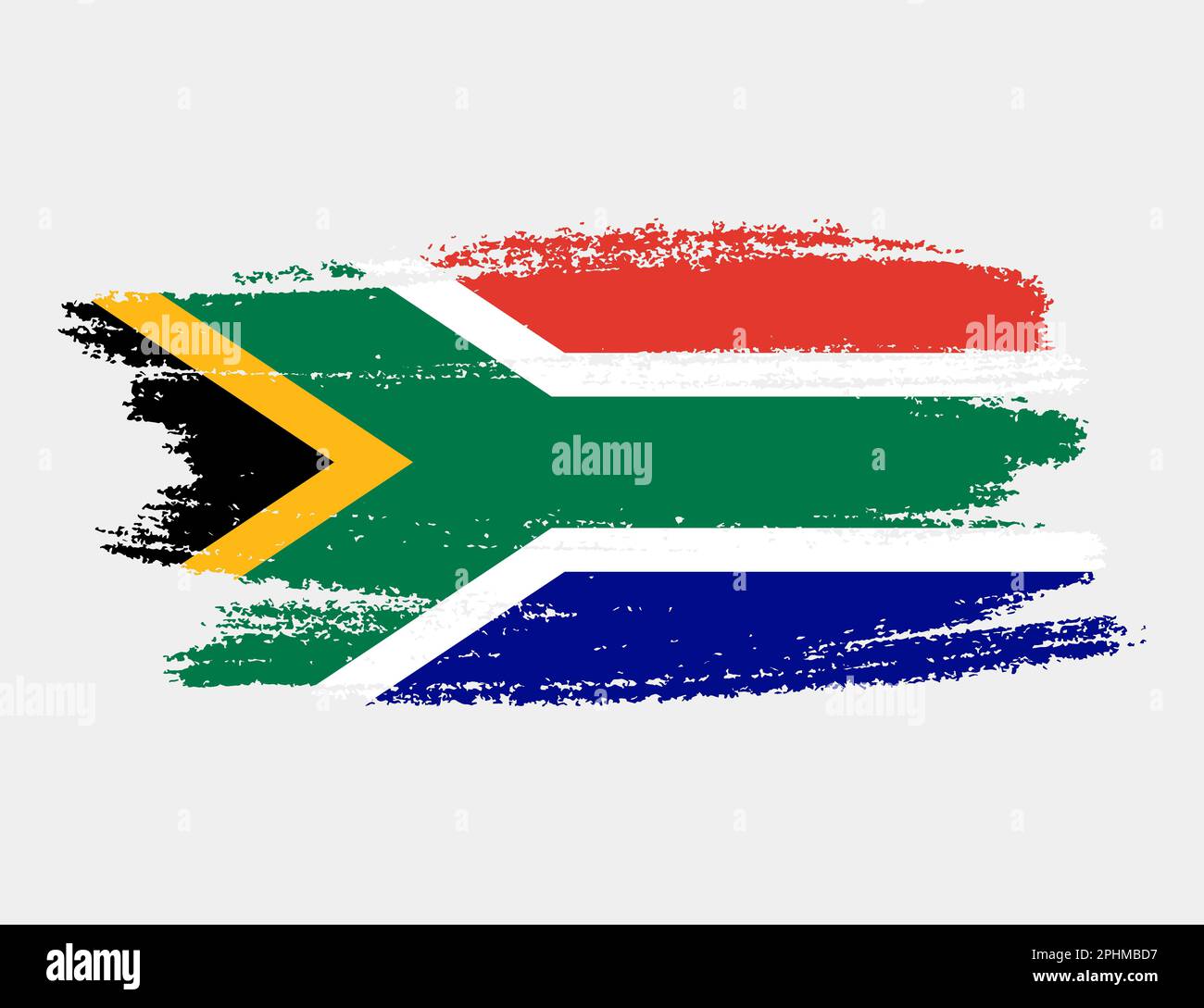 Bandiera artistica del pennello grunge del Sudafrica isolato su sfondo bianco. Elegante texture della bandiera nazionale Illustrazione Vettoriale