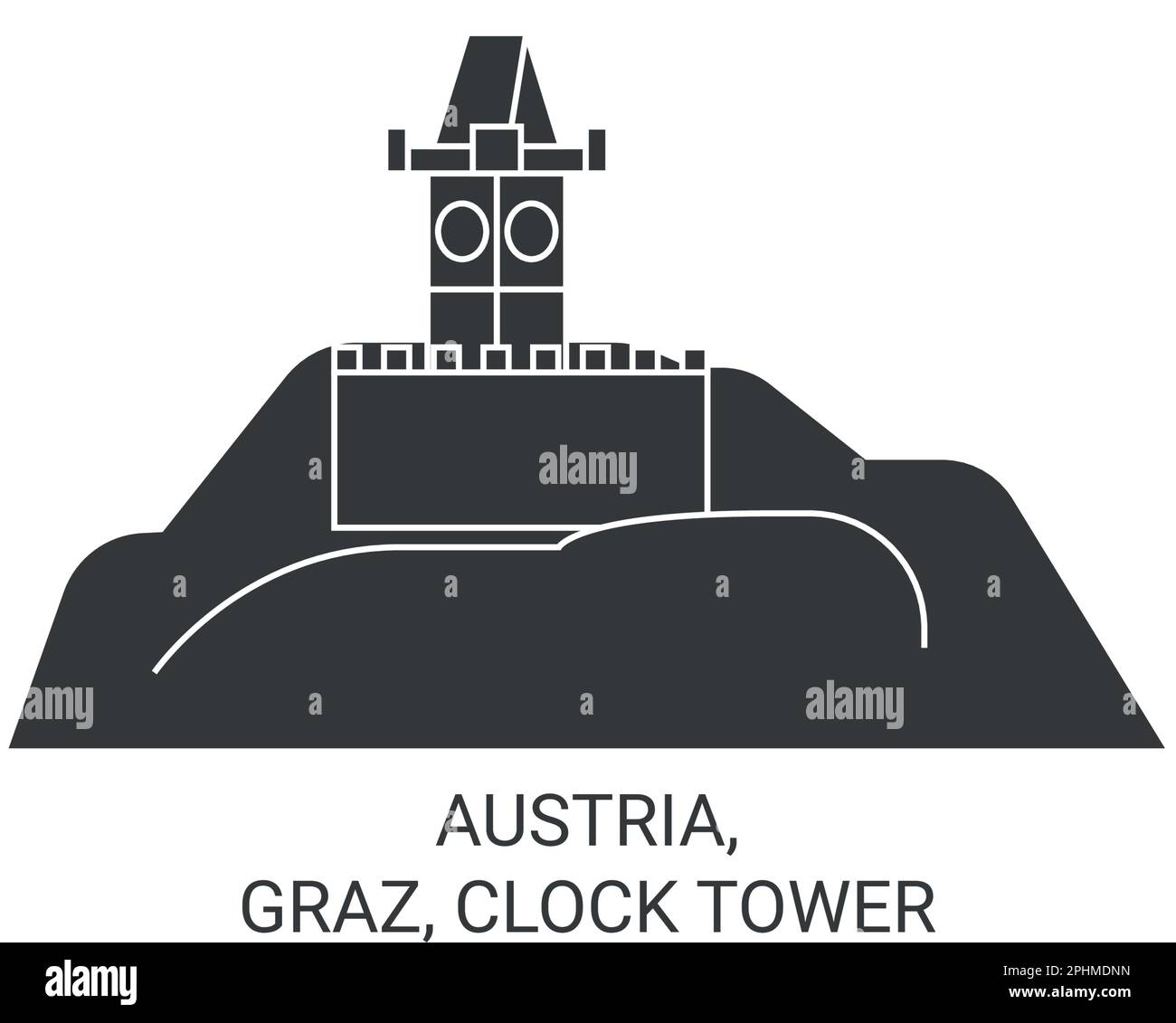 Austria, Graz, Torre dell'Orologio viaggio punto di riferimento vettoriale illustrazione Illustrazione Vettoriale