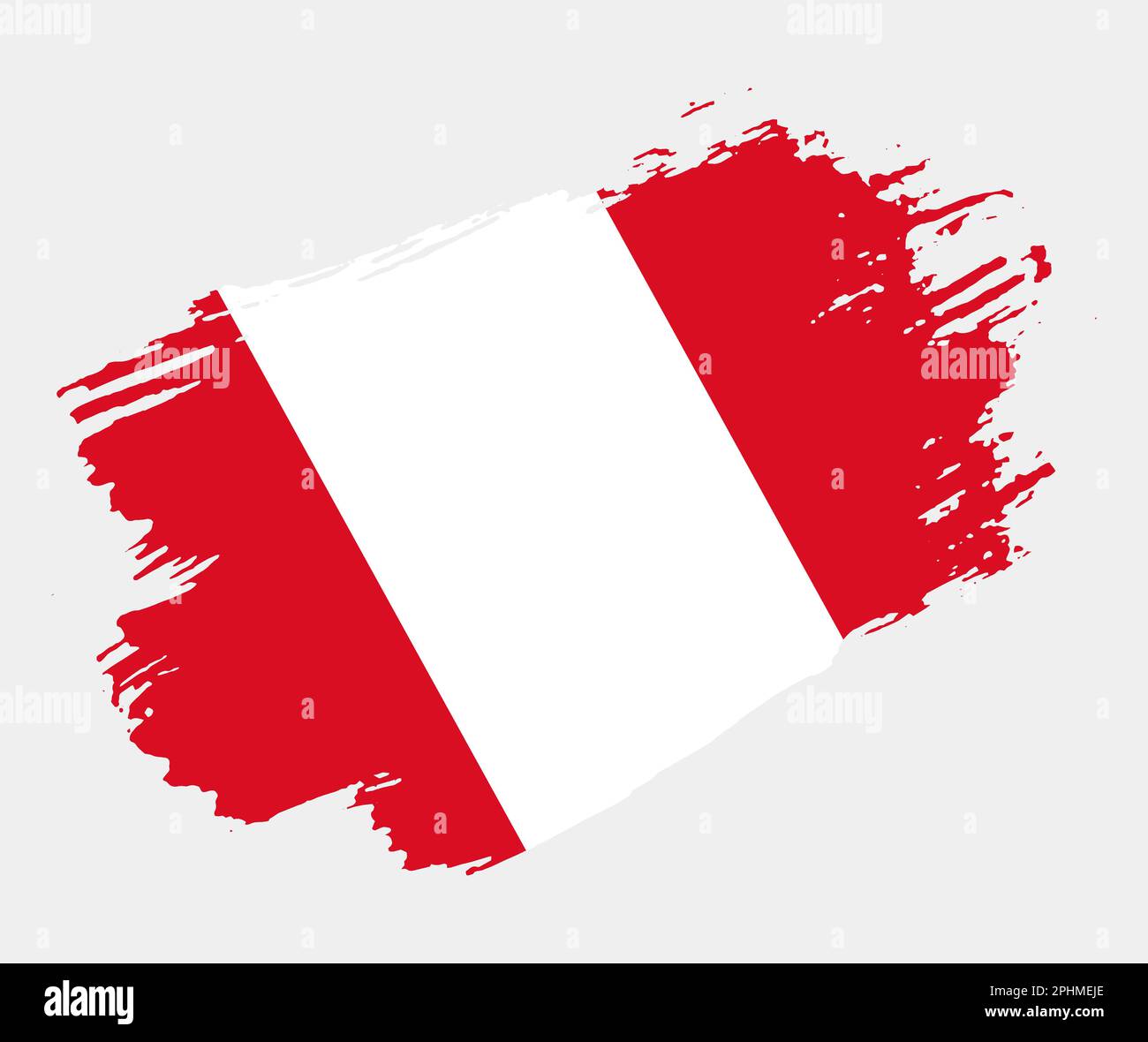 Bandiera artistica a pennello grunge del Perù isolato su sfondo bianco. Elegante texture della bandiera nazionale Illustrazione Vettoriale