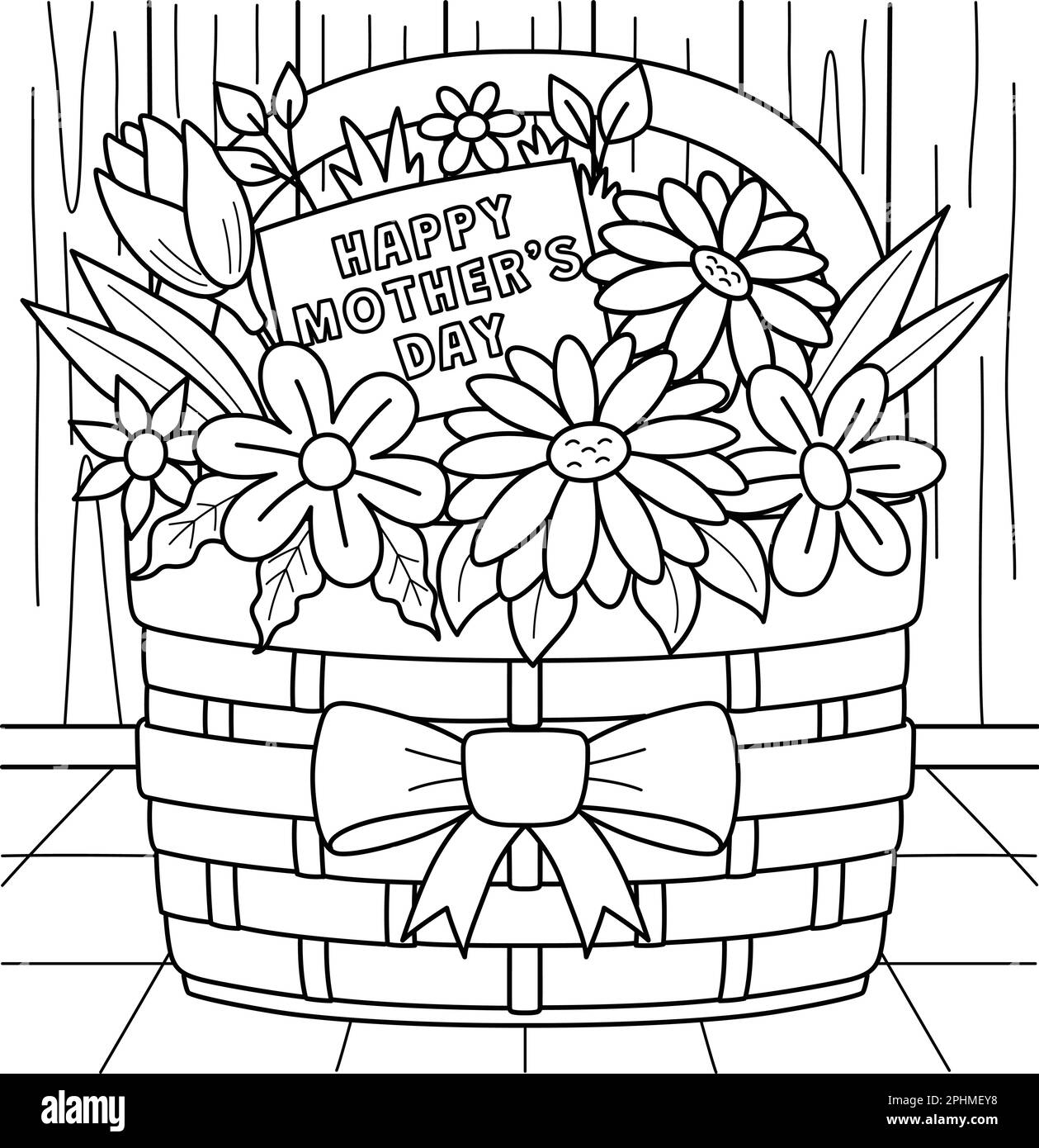 Happy Mothers Day Flower Basket Coloring Page Immagine e Vettoriale - Alamy