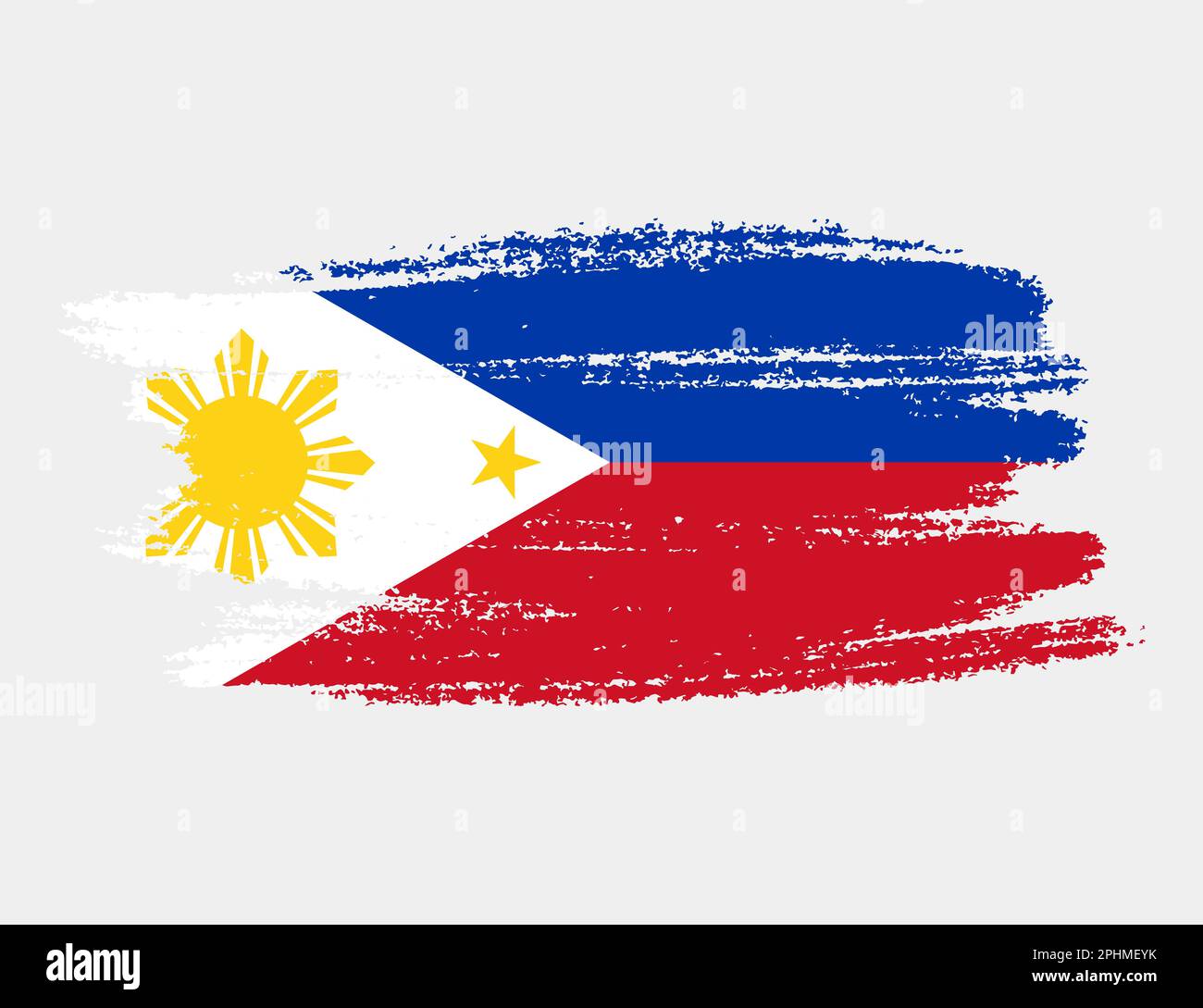 Bandiera artistica del pennello grunge delle Filippine isolato su sfondo bianco. Elegante texture della bandiera nazionale Illustrazione Vettoriale