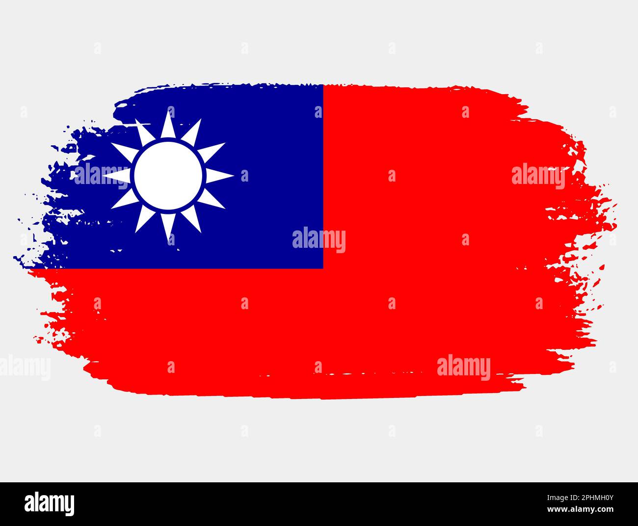 Bandiera artistica del pennello grunge di Taiwan isolato su sfondo bianco. Elegante texture della bandiera nazionale Illustrazione Vettoriale