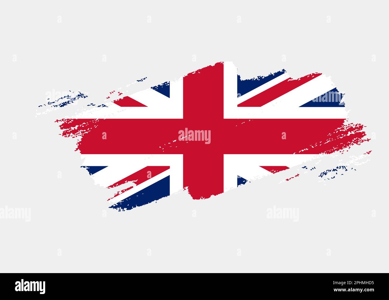 Bandiera artistica a pennello grunge del Regno Unito isolata su sfondo bianco. Elegante texture della bandiera nazionale Illustrazione Vettoriale