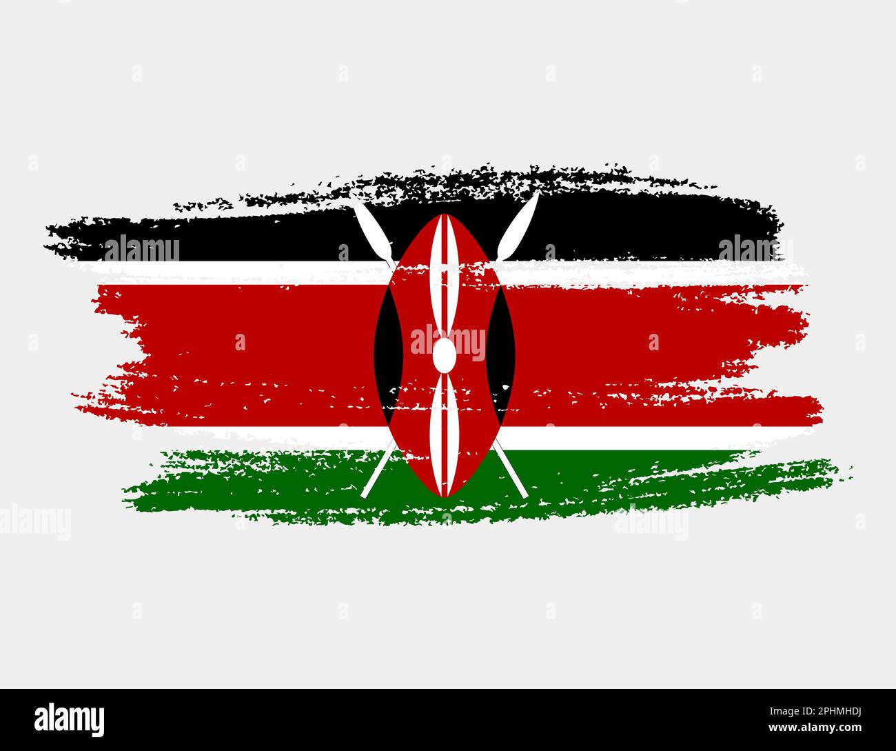 Bandiera artistica del pennello grunge del Kenya isolato su sfondo bianco. Elegante texture della bandiera nazionale Illustrazione Vettoriale