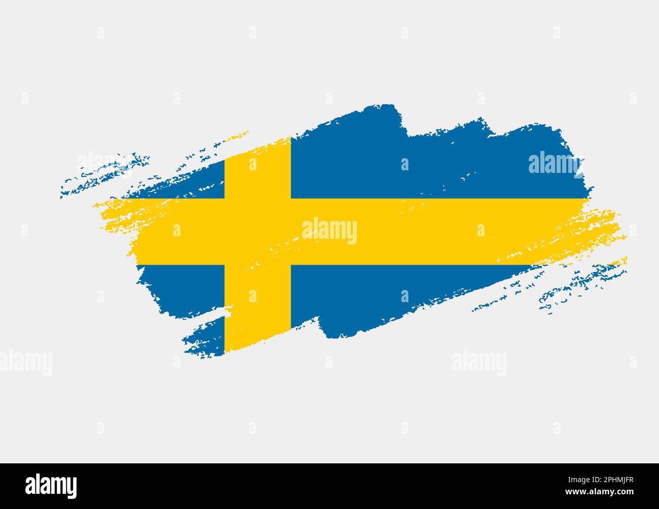 Bandiera artistica del pennello grunge della Svezia isolato su sfondo bianco. Elegante texture della bandiera nazionale Illustrazione Vettoriale