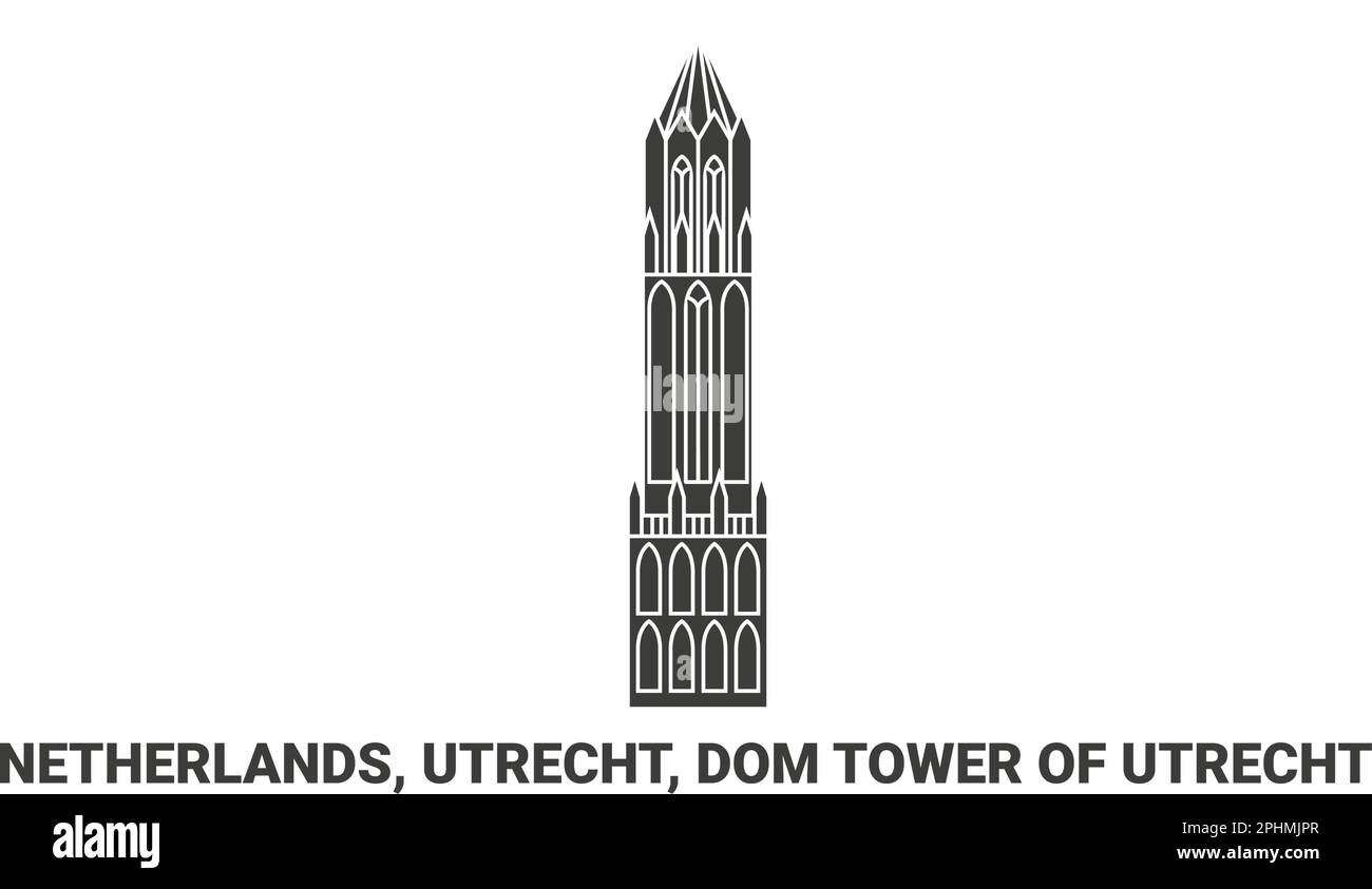 Paesi Bassi, Utrecht, Torre del Duomo di Utrecht, illustrazione vettoriale di riferimento di viaggio Illustrazione Vettoriale