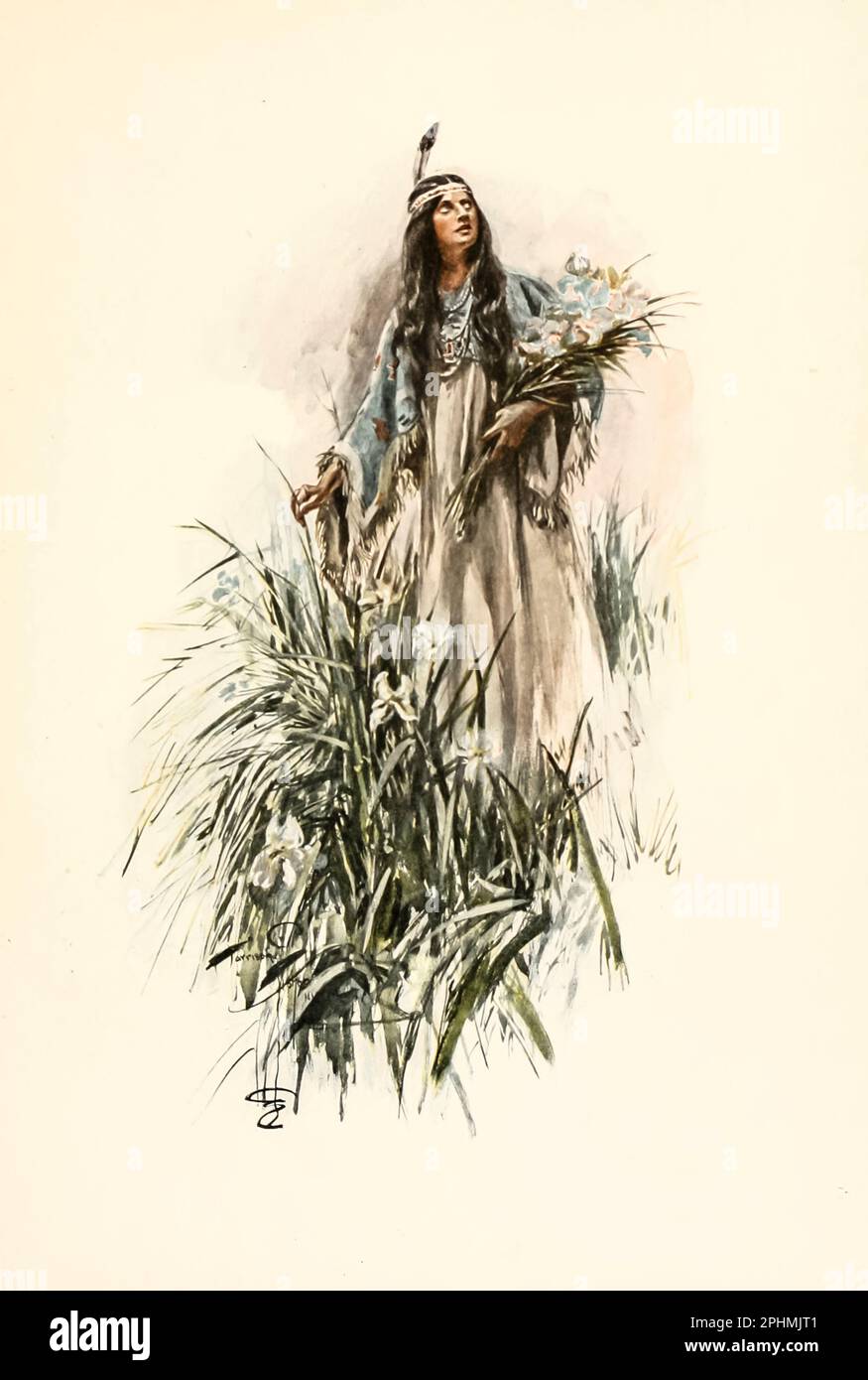 E amava la fanciulla solitaria illustrata da Harrison Fisher, 1875-1934, dal libro ' la canzone di Hiawatha ' di Longfellow, Henry Wadsworth, 1807-1882; data di pubblicazione 1906 Editore Indianapolis : Bobbs-Merrill Foto Stock