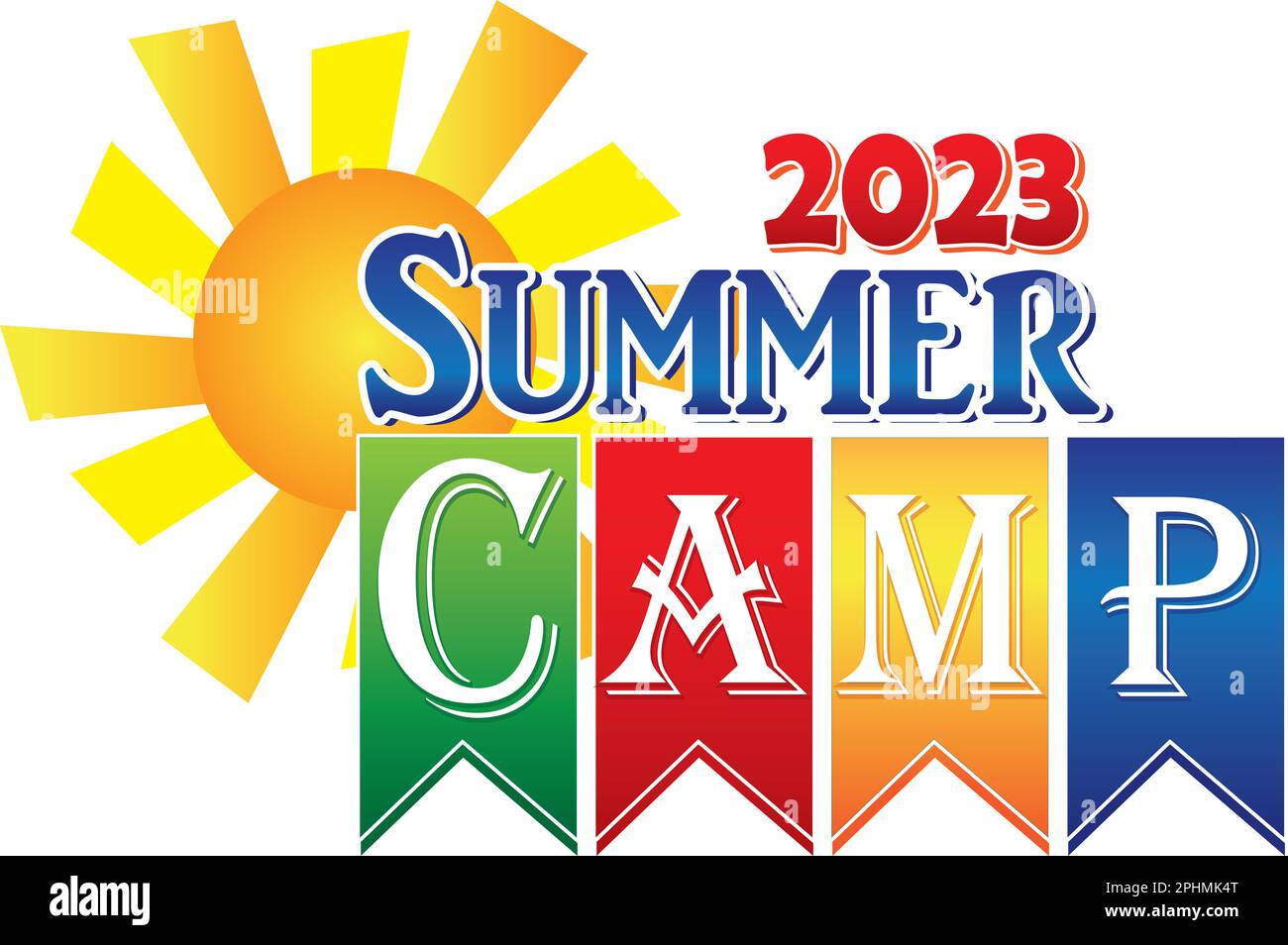 Summer Camp 2023 Logo con sole Foto Stock