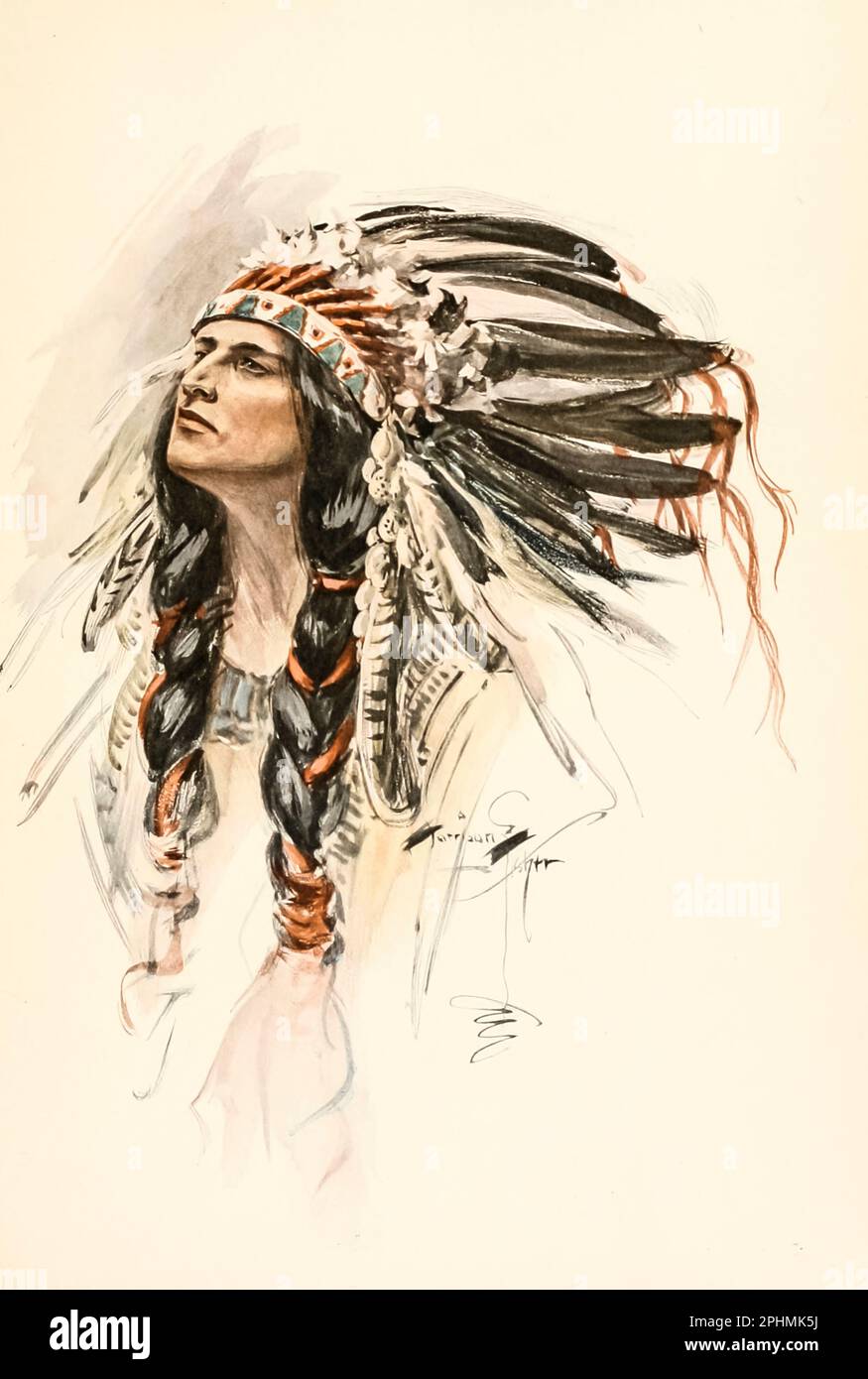 Hiawatha illustrato da Harrison Fisher, 1875-1934, dal libro ' la canzone di Hiawatha ' di Longfellow, Henry Wadsworth, 1807-1882; Data di pubblicazione 1906 Editore Indianapolis : Bobbs-Merrill Foto Stock