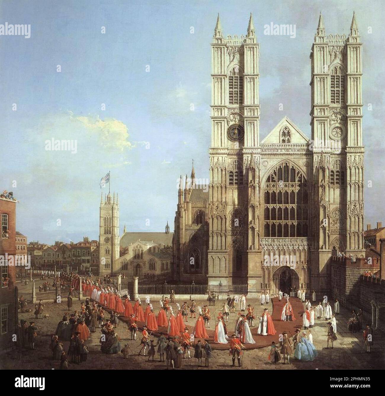 ABBAZIA DI WESTMINSTER, Londra, dipinta dall'artista italiano Canaletto che mostra i nuovi membri dell'Ordine del bagno in processione dalle Case del Parlamento il 26 giugno 1749 Foto Stock