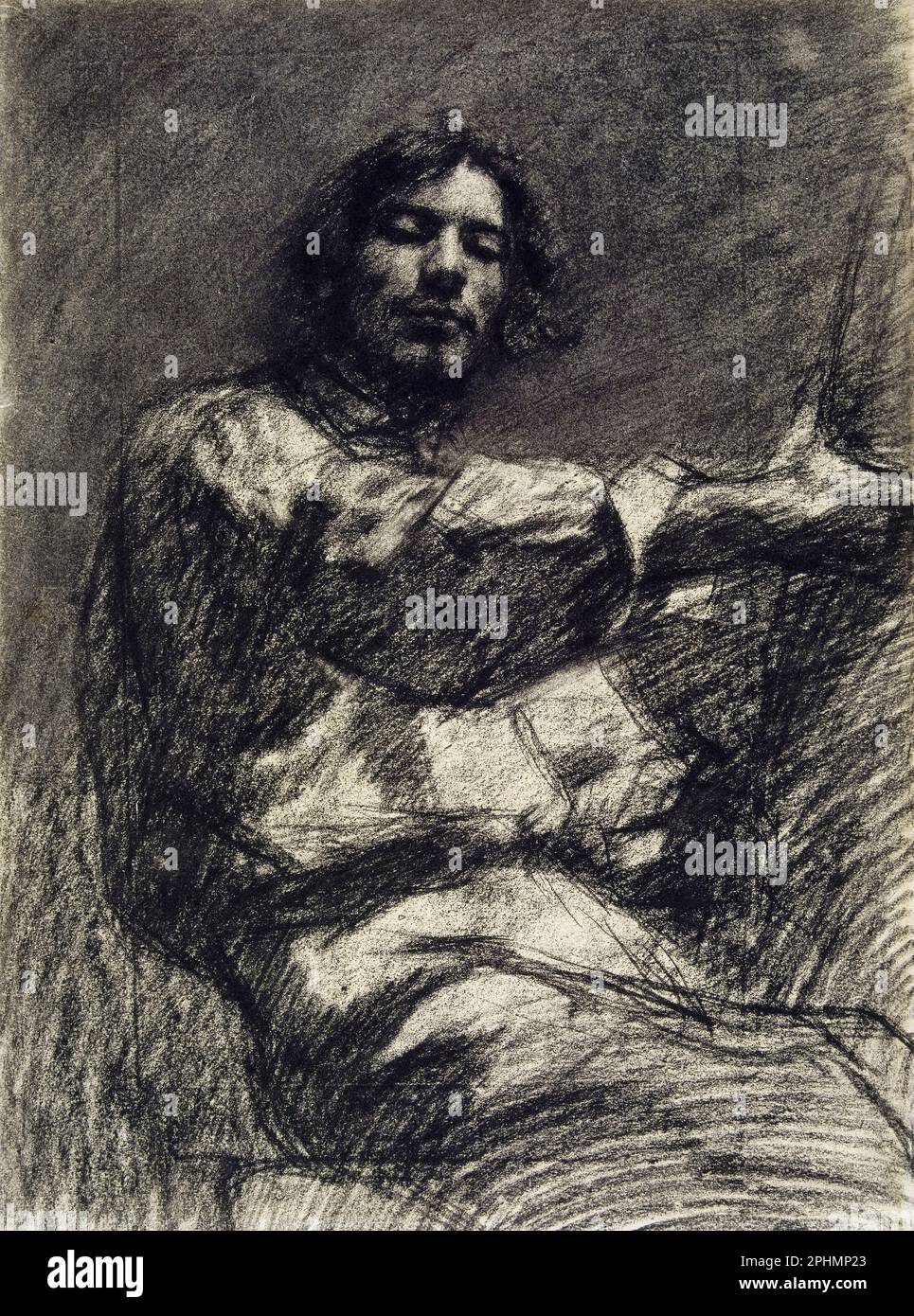 Gustave Courbet (1819-1877), giovane uomo seduto: Studio, autoritratto conosciuto come 'al Easell', carbone di disegno circa 1847 Foto Stock