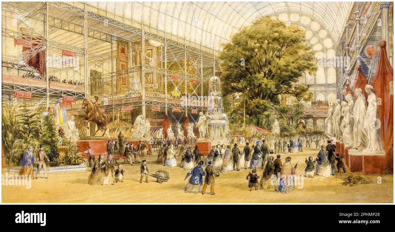 La Regina Vittoria inaugura la Grande Mostra del 1851 al Crystal Palace di Londra, dipinto ad acquerello di Thomas Abel Prior, 1851 Foto Stock