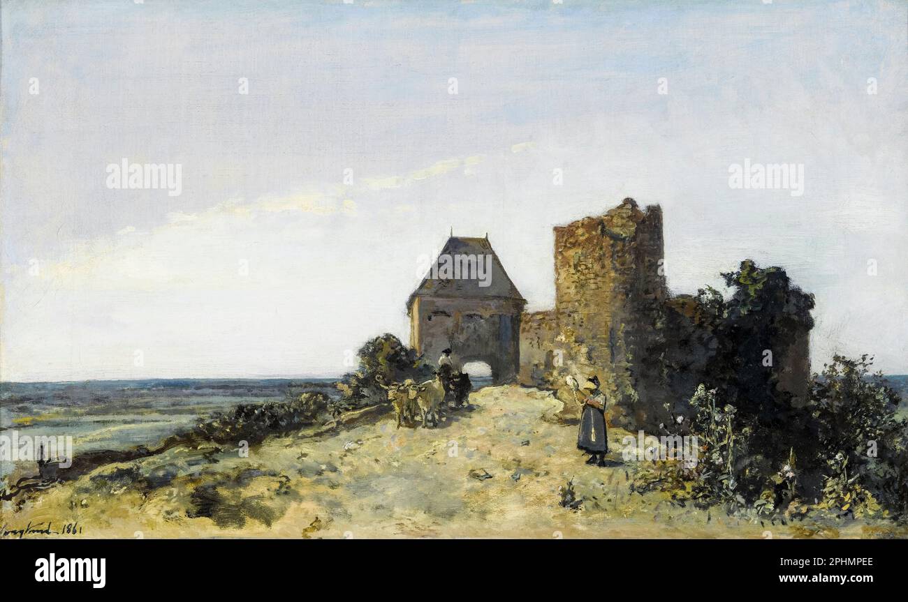Johan Barthold Jongkind, rovine del castello di Rosemont, pittura in olio su tela, 1861 Foto Stock