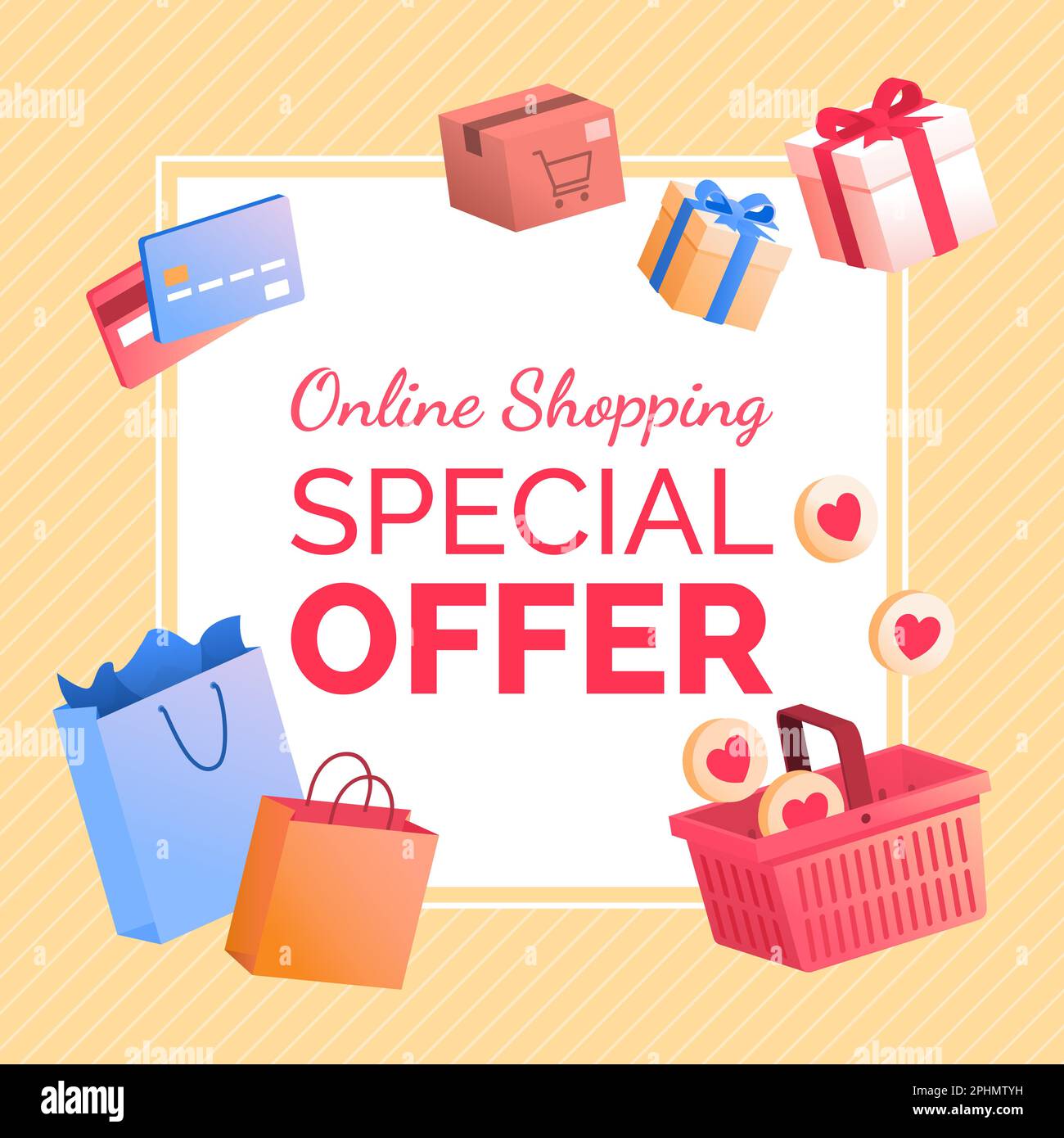 Shopping online e pubblicità di consegna con articoli per lo shopping Illustrazione Vettoriale