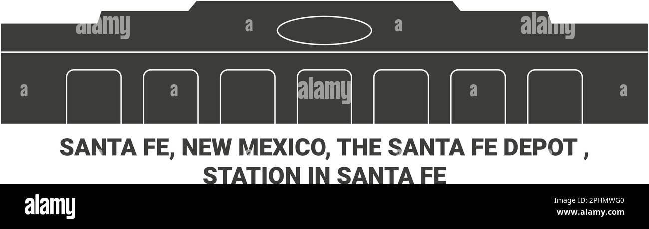 Stati Uniti, Santa Fe, New Mexico, The Santa Fe Depot , Stazione a Santa Fe viaggio punto di riferimento vettoriale illustrazione Illustrazione Vettoriale