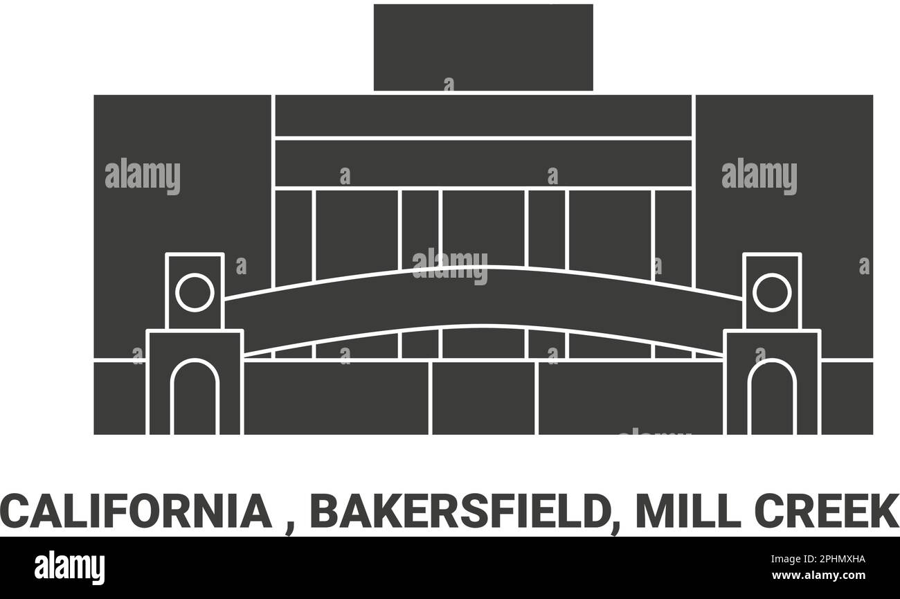 Stati Uniti, California , Bakersfield, Mill Creek, viaggio punto di riferimento vettore illustrazione Illustrazione Vettoriale