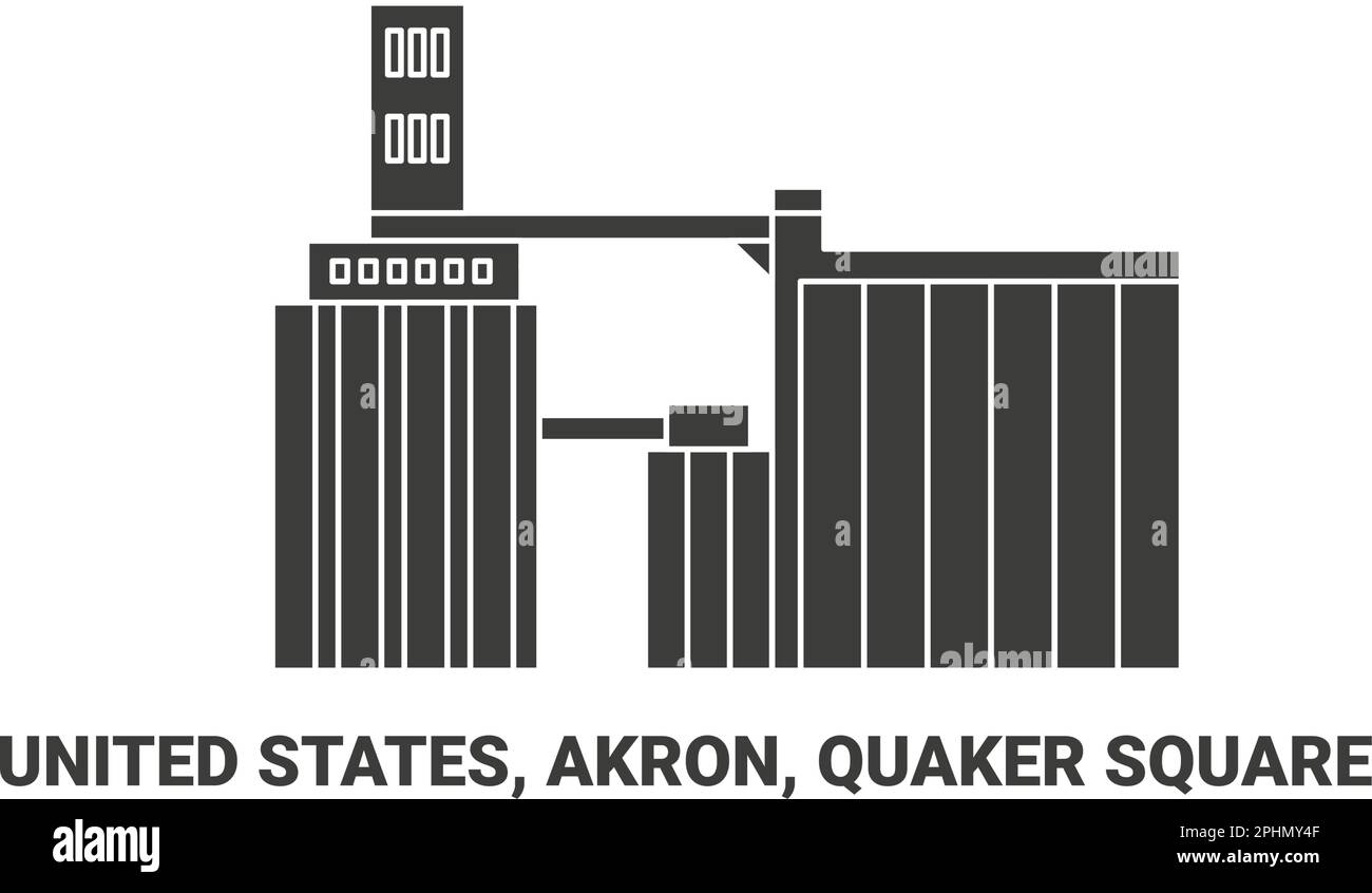 Stati Uniti, Akron, Quaker Square, viaggio punto di riferimento vettore illustrazione Illustrazione Vettoriale