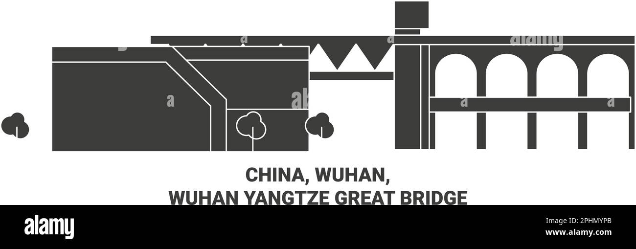 Cina, Wuhan, Wuhan Yangtze Grande ponte viaggio punto di riferimento vettore illustrazione Illustrazione Vettoriale