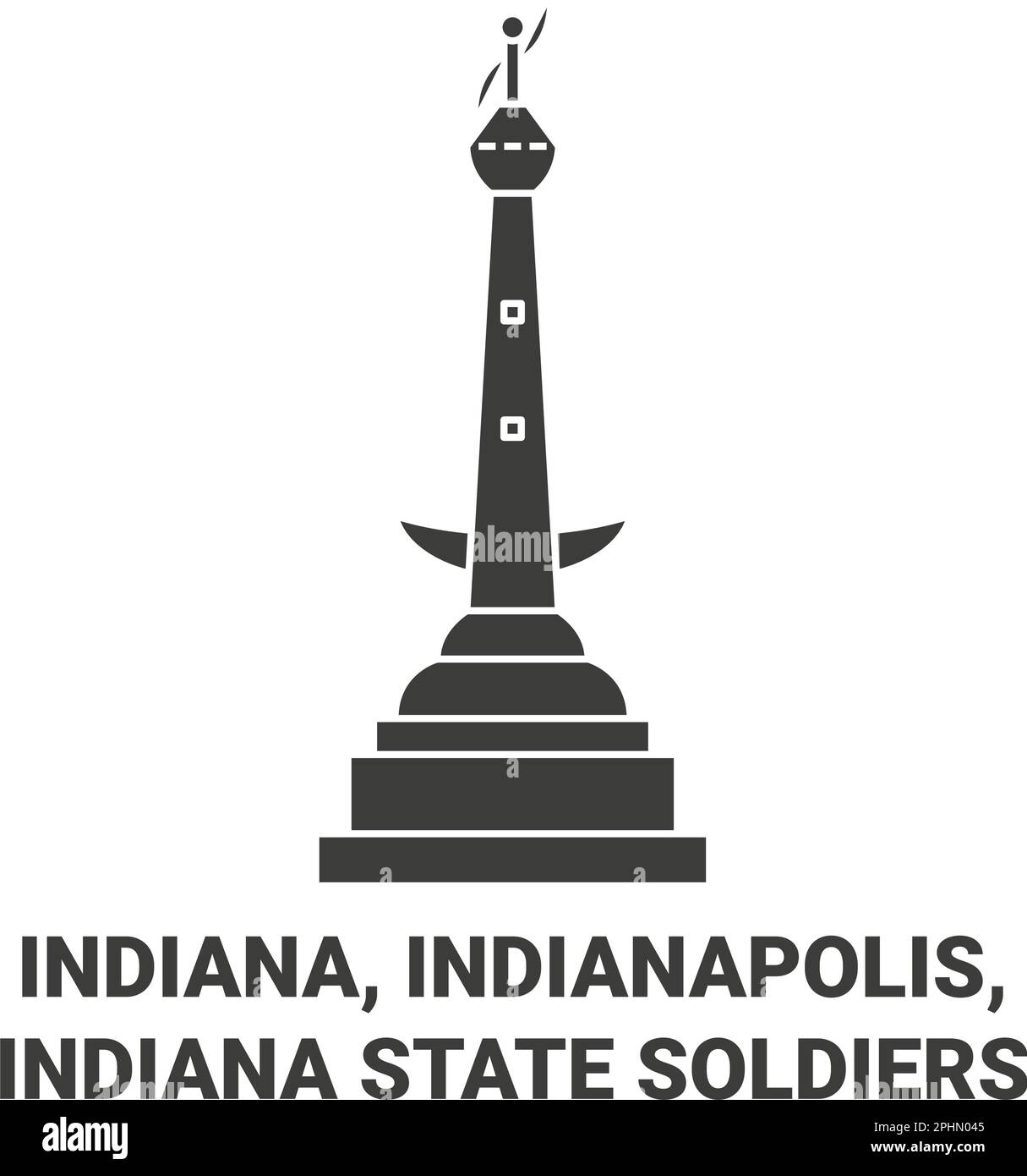 Stati Uniti, Indiana, Indianapolis, Indiana i soldati di stato viaggiano illustrazione vettore punto di riferimento Illustrazione Vettoriale