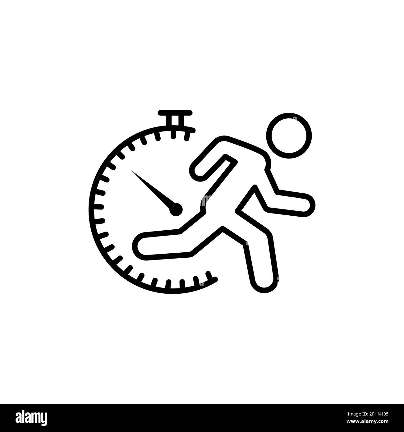 Icona di un runner a passo veloce, man quick Accelerate, corri in tempo, lavoratore in ritardo sul lavoro, simbolo Web a linea sottile su sfondo bianco - illust modificabile del vettore del tratto Illustrazione Vettoriale