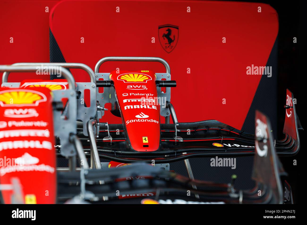 Albert Park, 29 marzo 2023 l'ala anteriore della Ferrari SF-23 è in mostra nella pit lane durante il Gran Premio d'Australia di Formula 1 di Corleve/Alamy Live News 2023 Foto Stock