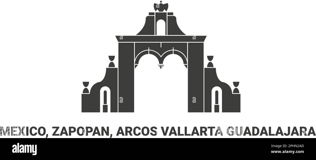 Messico, Zapopan, Arcos Vallarta Guadalajara, viaggio punto di riferimento vettore illustrazione Illustrazione Vettoriale