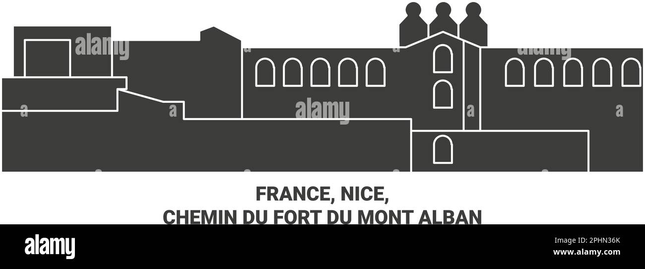 Francia, Nizza, Chemin Du Fort Du Mont Alban viaggio punto di riferimento vettoriale illustrazione Illustrazione Vettoriale