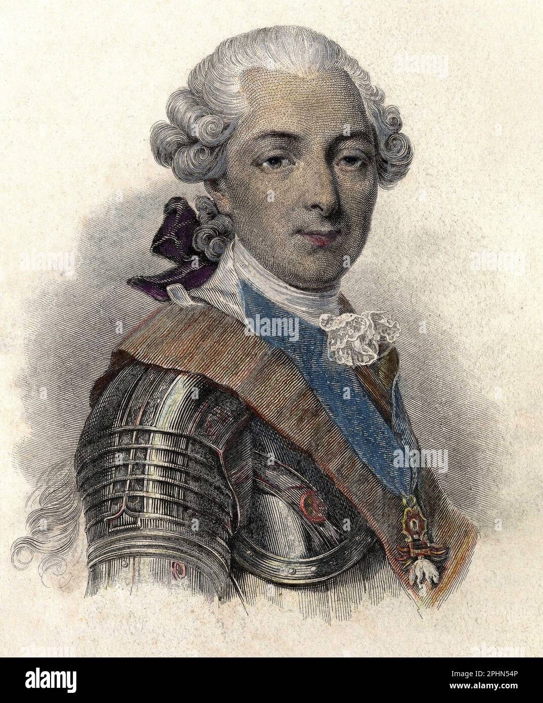 Portrait de Louis Jean Marie de Bourbon, duc de Penthievre (1725-1793), Grand amiral et mecene francais.gravure vers 1835 Foto Stock