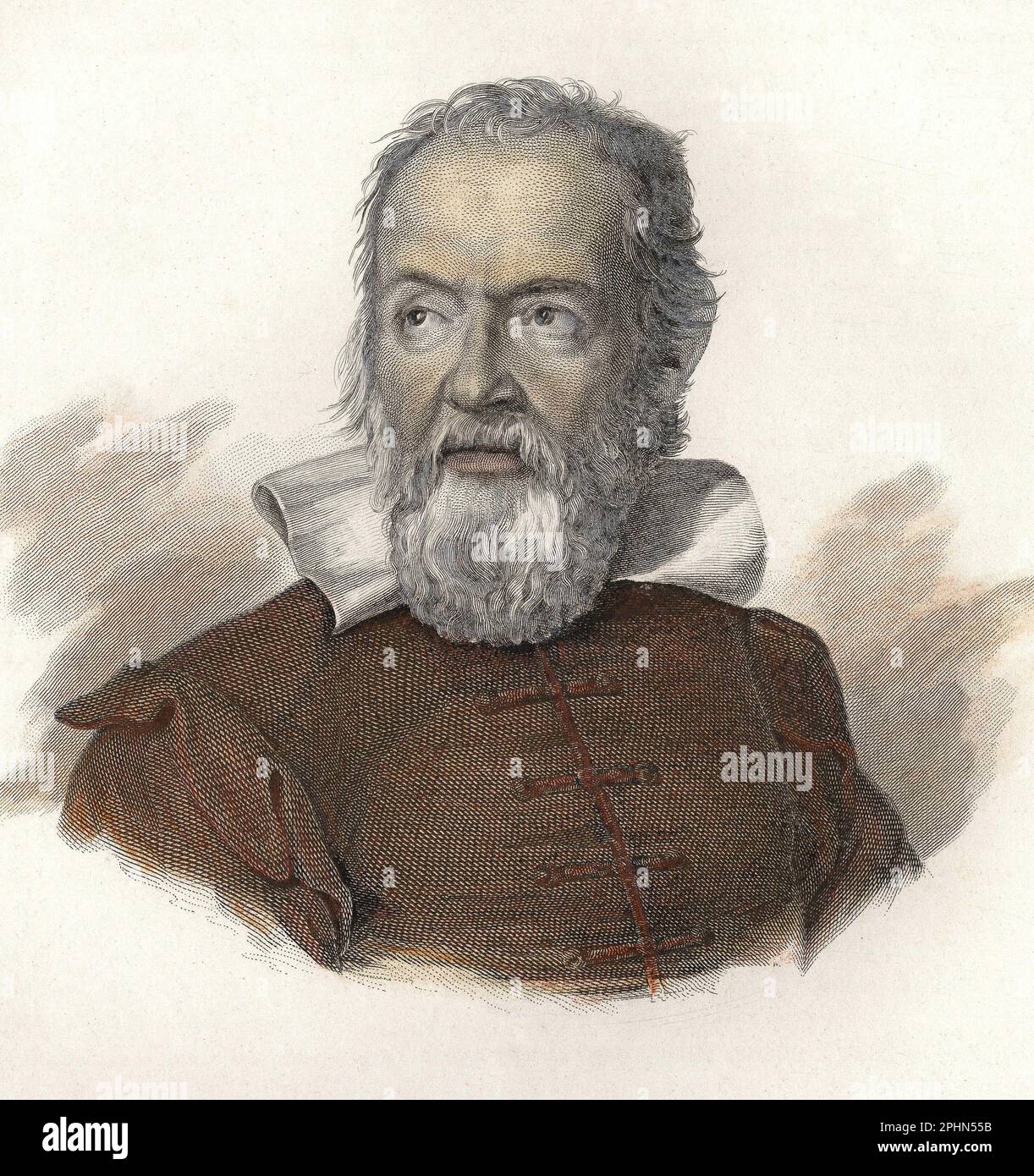 Portrait de Galileo Galilei dit Galilee (1564-1642), physicien, mathematicien,et astronome italien.gravure vers 1835 Foto Stock