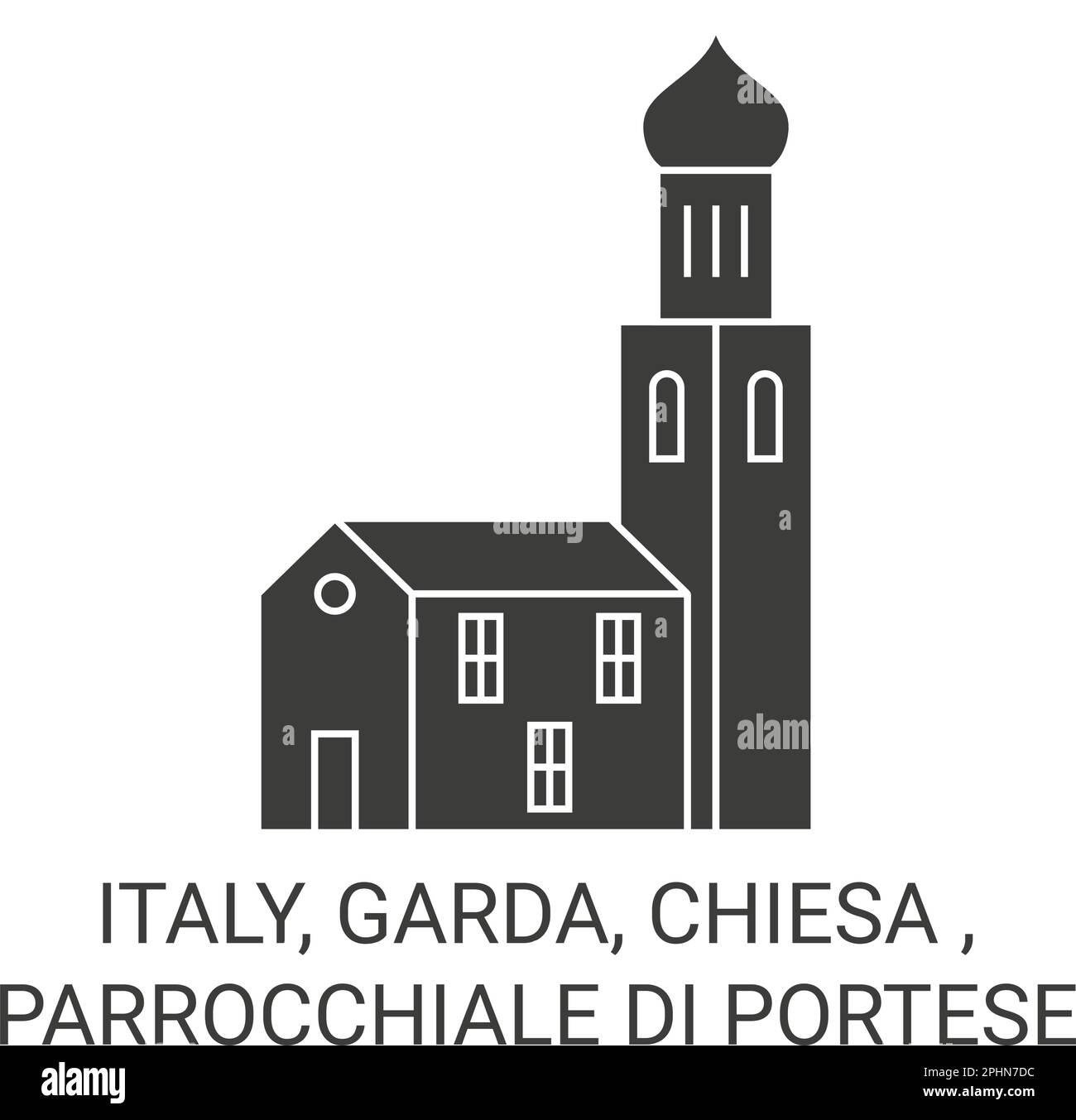 Italia, Garda, Chiesa , Parrocchiale di Portese viaggio punto di riferimento vettoriale illustrazione Illustrazione Vettoriale